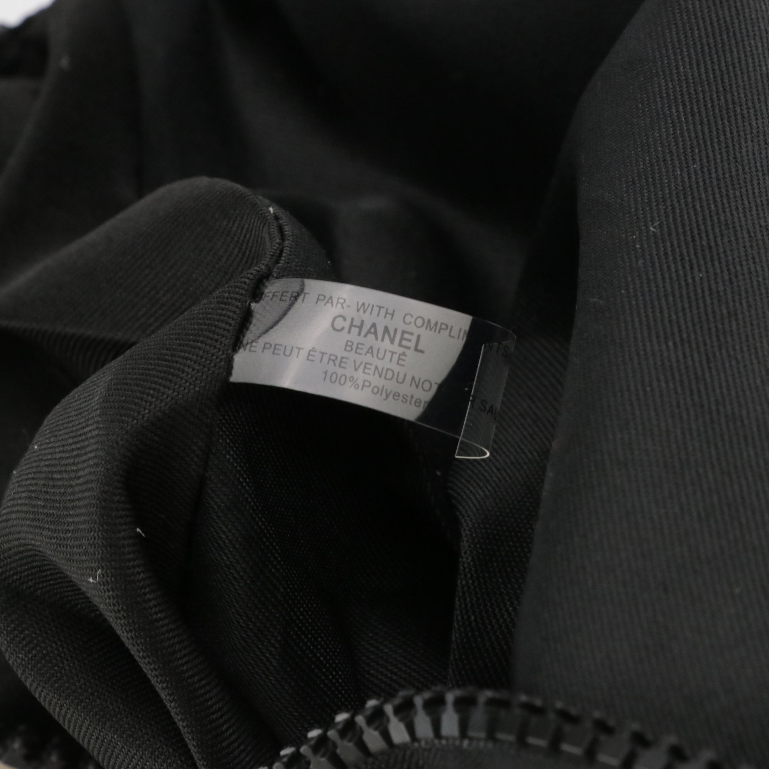 Chanel Beauté White Nylon Zip Pouch, Drawstring Bag and Camellia Flower Pin