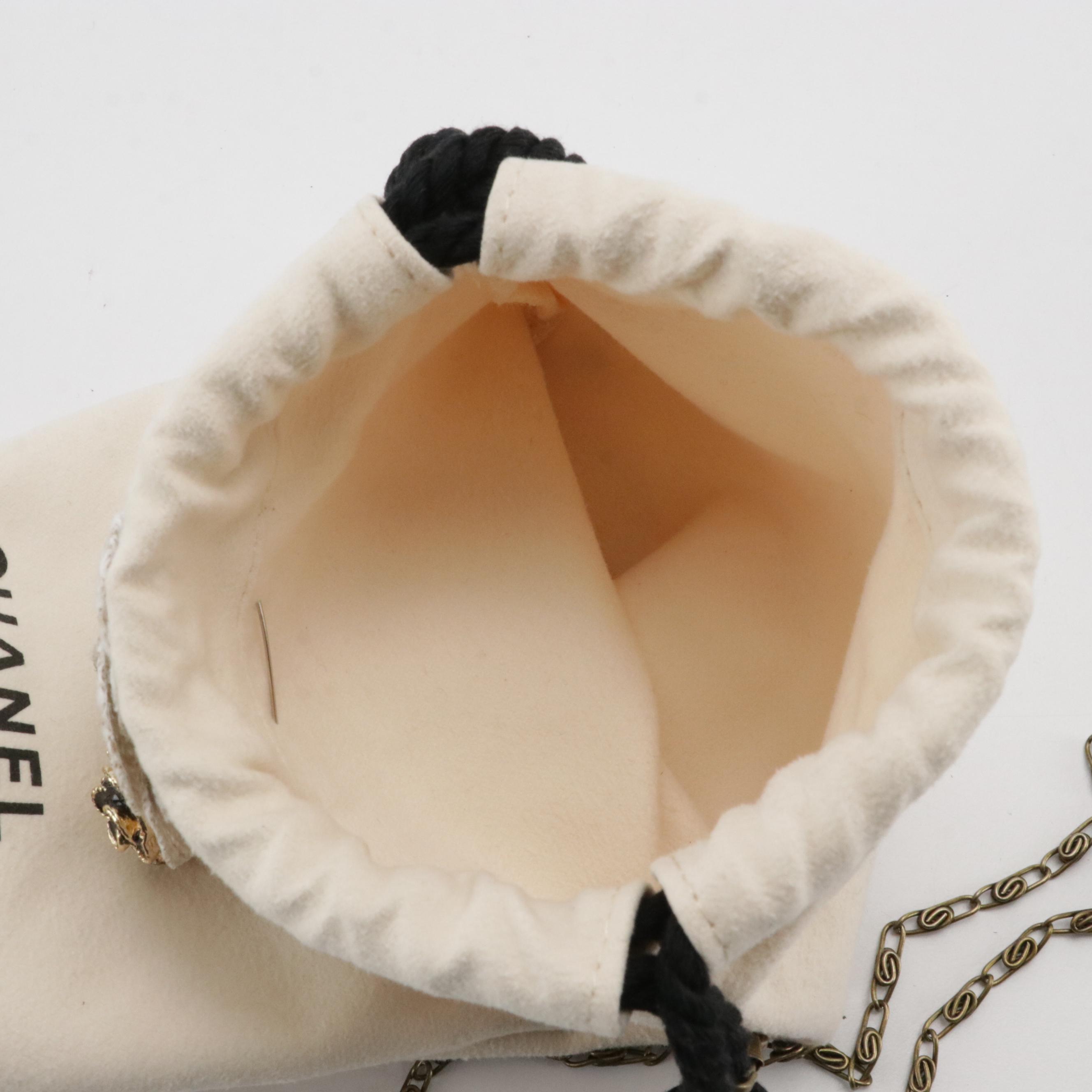 Chanel Beauté White Nylon Zip Pouch, Drawstring Bag and Camellia Flower Pin