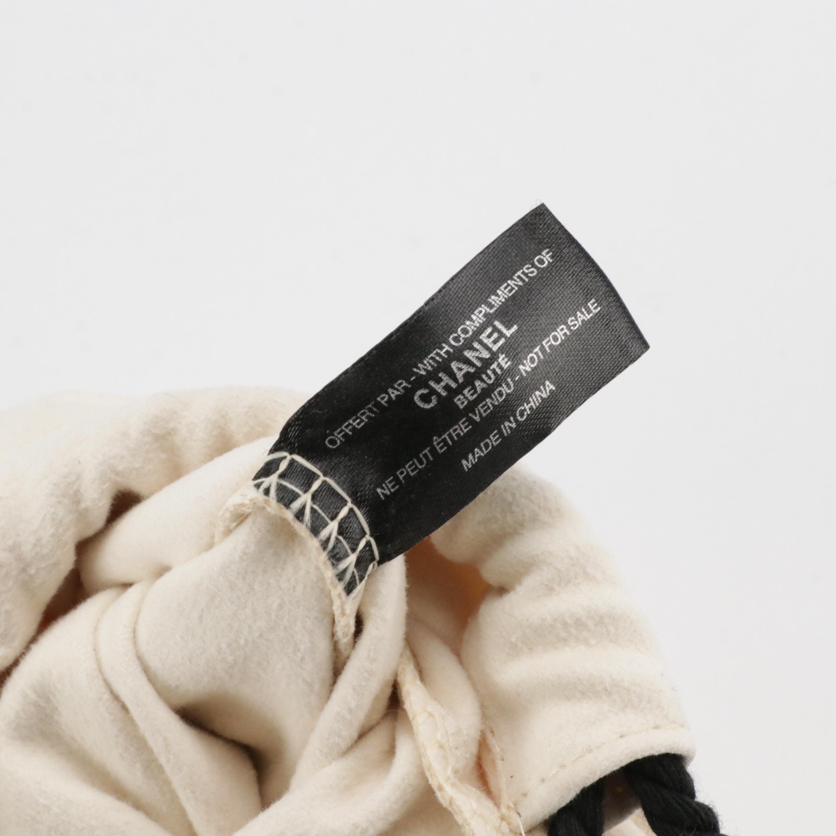 Chanel Beauté White Nylon Zip Pouch, Drawstring Bag and Camellia Flower Pin