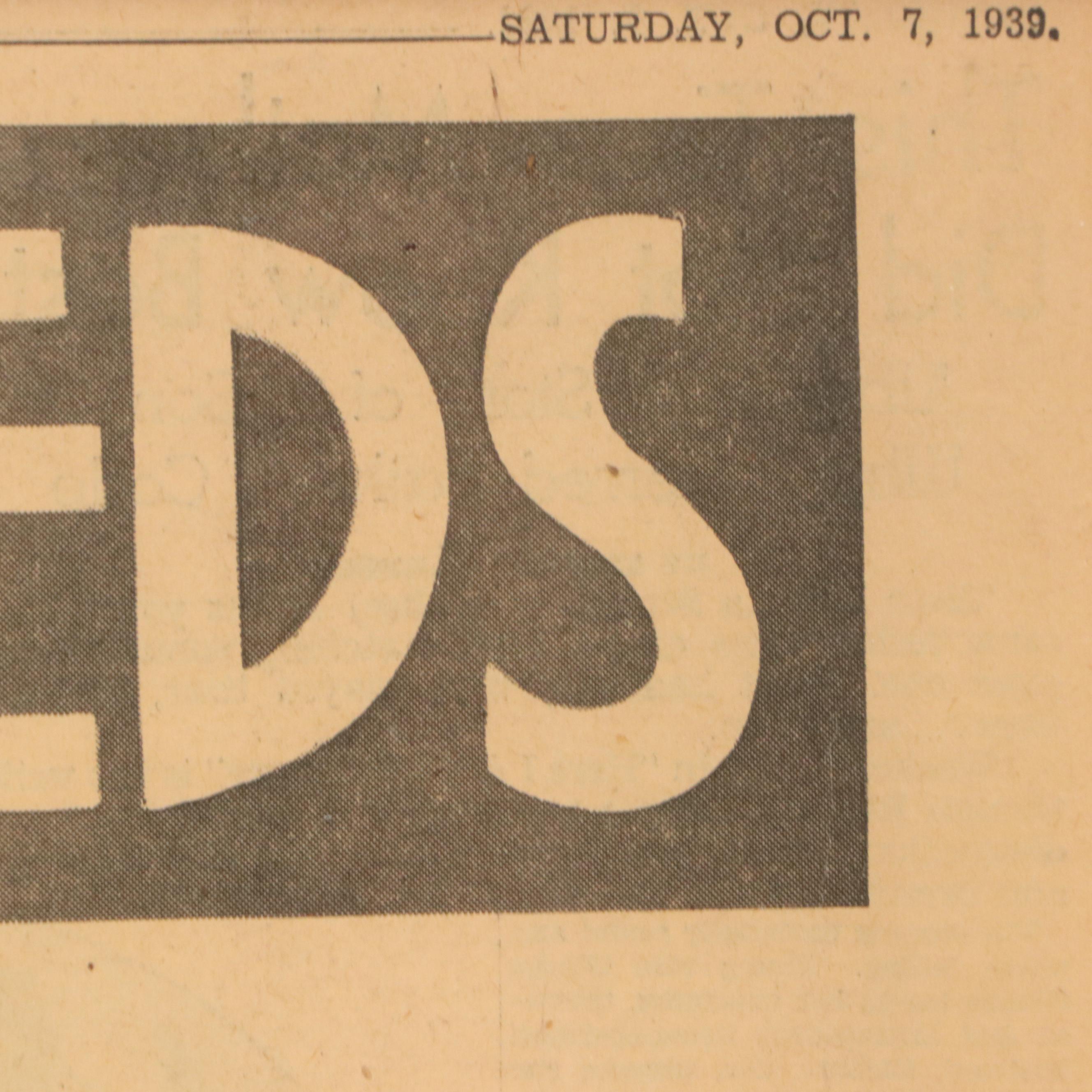 The Cincinnati Post Halftone Print "1939 Reds," 1939