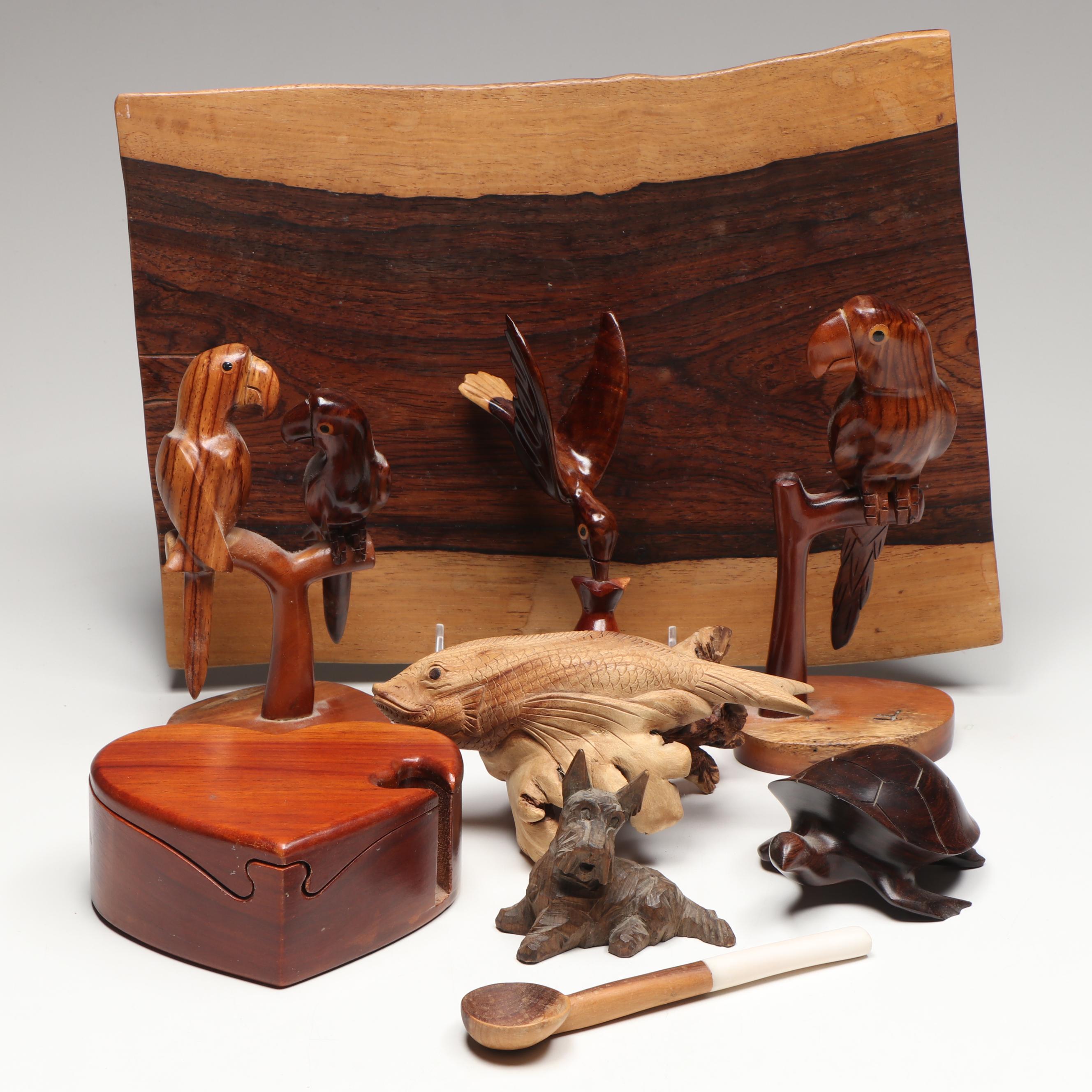 Carved Wooden Heart Box, Wooden Turtle Figurine, and More Wooden Décor