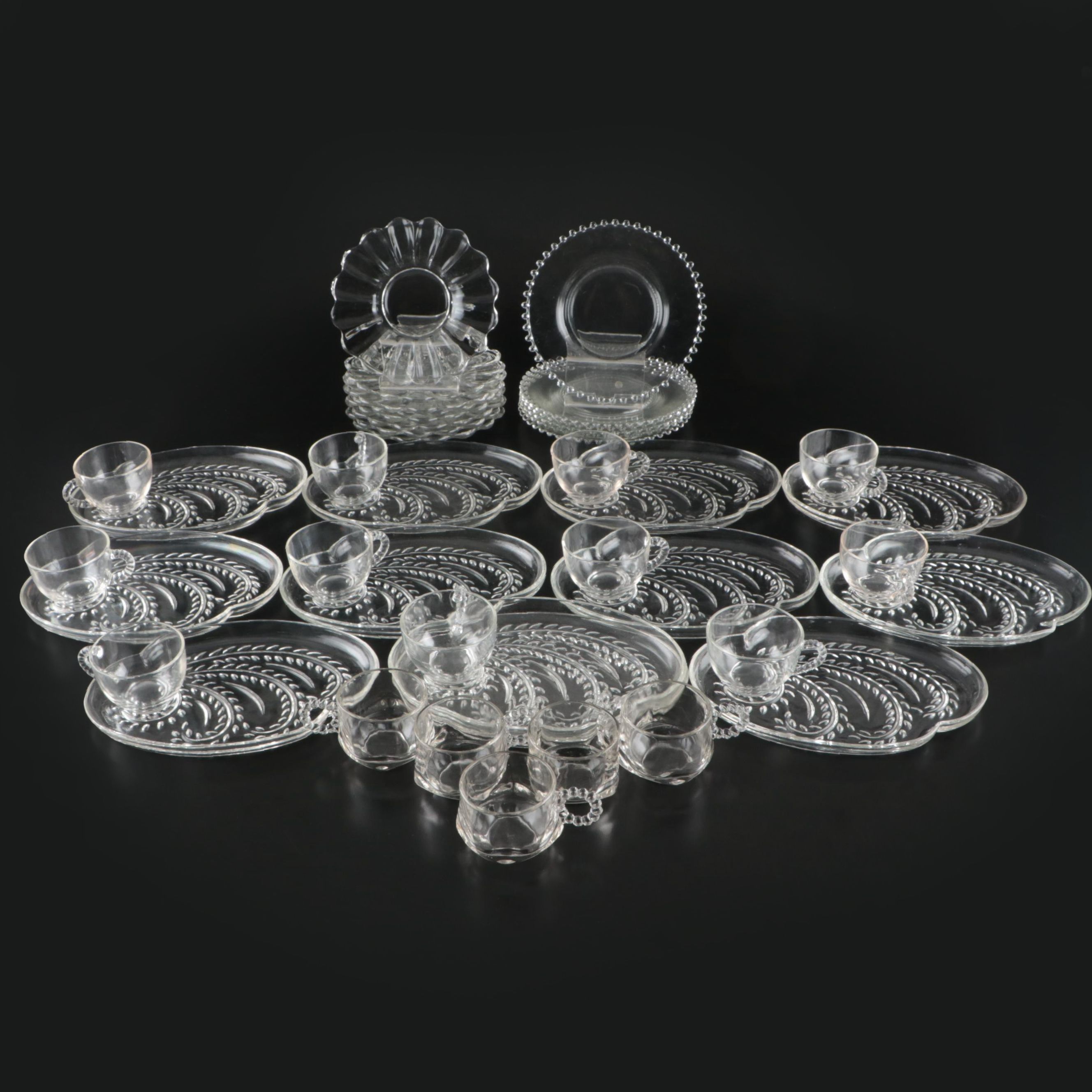 Imperial Glass "Candlewick" and Homestead Wheat Pattern Plates & Teacups