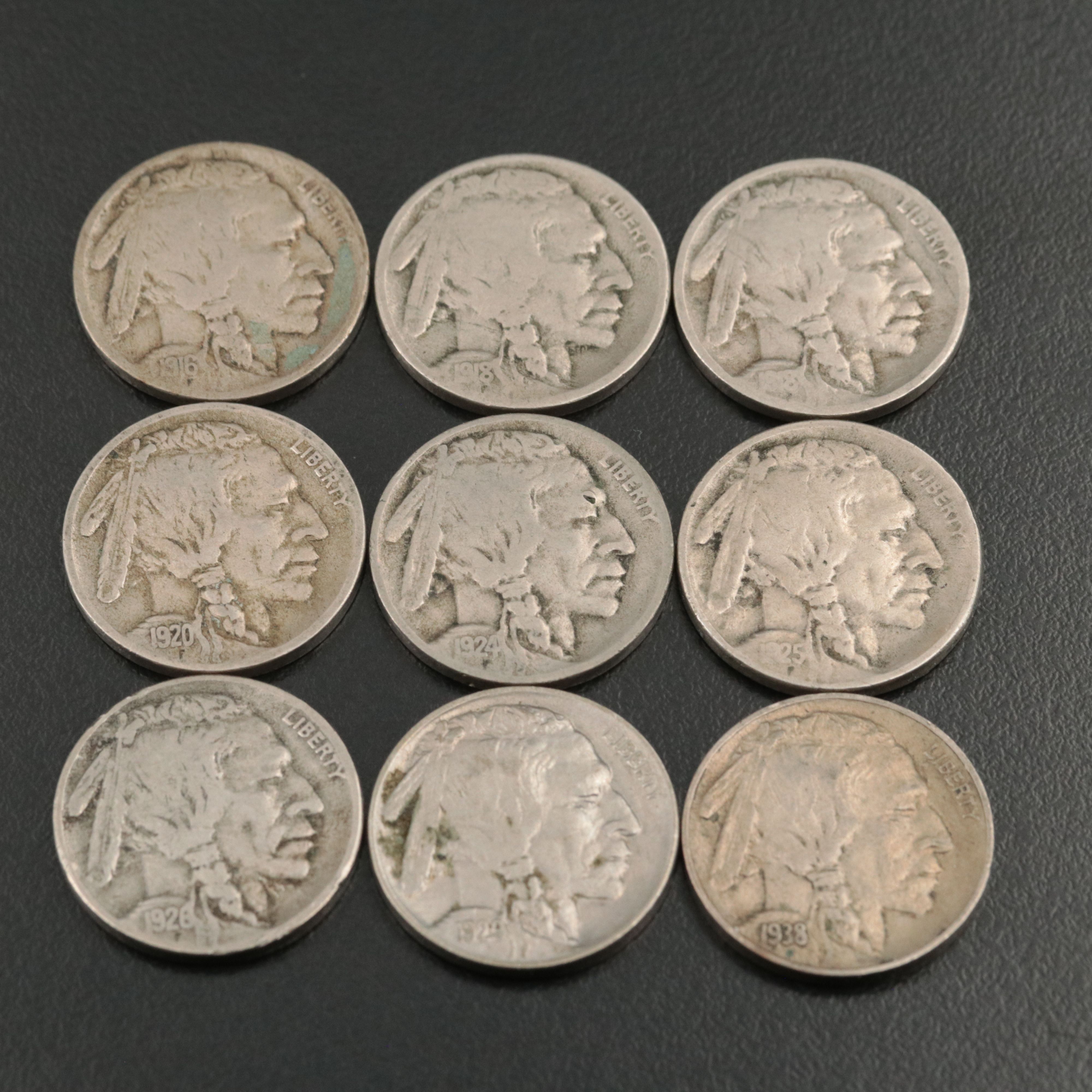 Group of Nine Better Date Buffalo Nickels