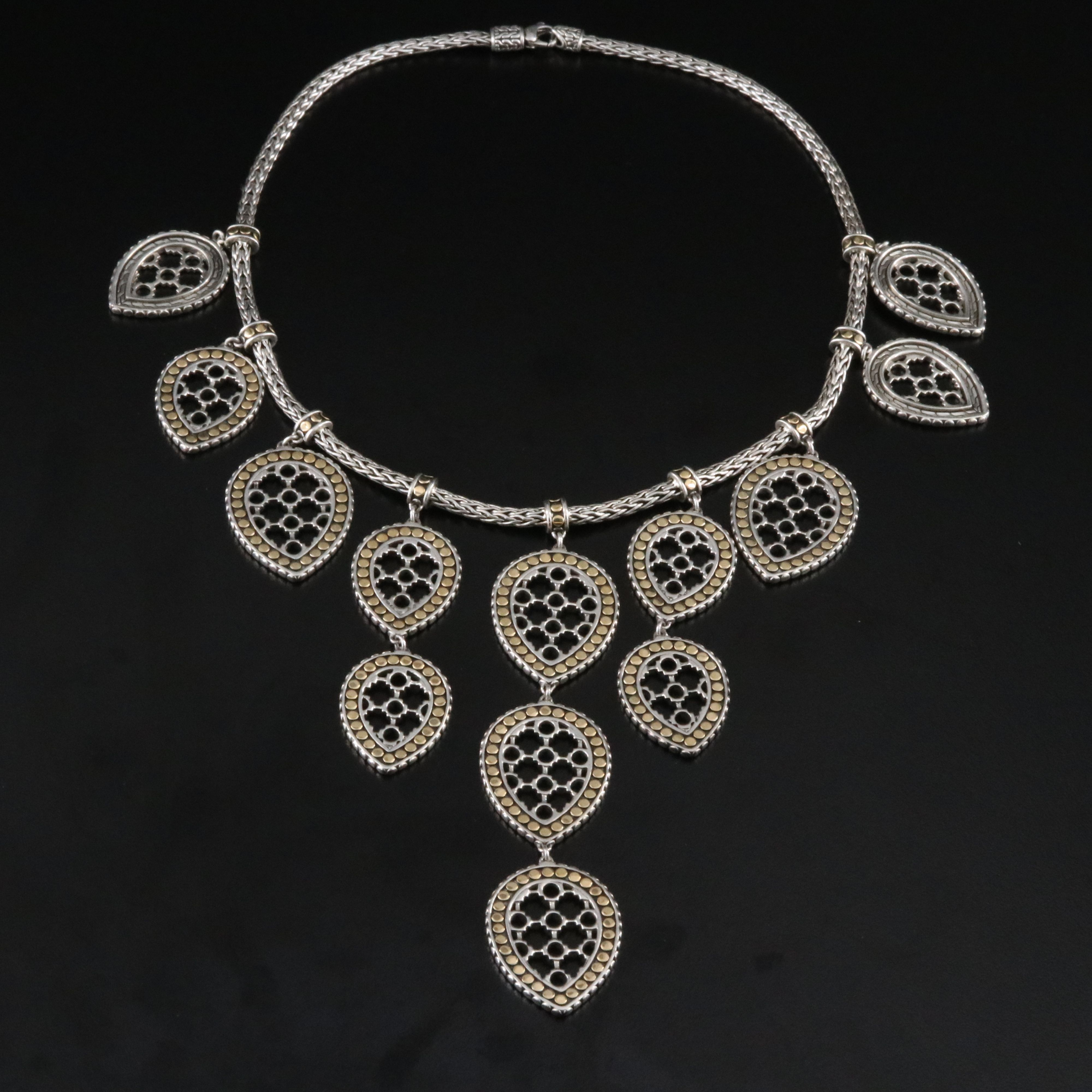 John Hardy Sterling Teardrop Fringe Necklace with 18K Accents