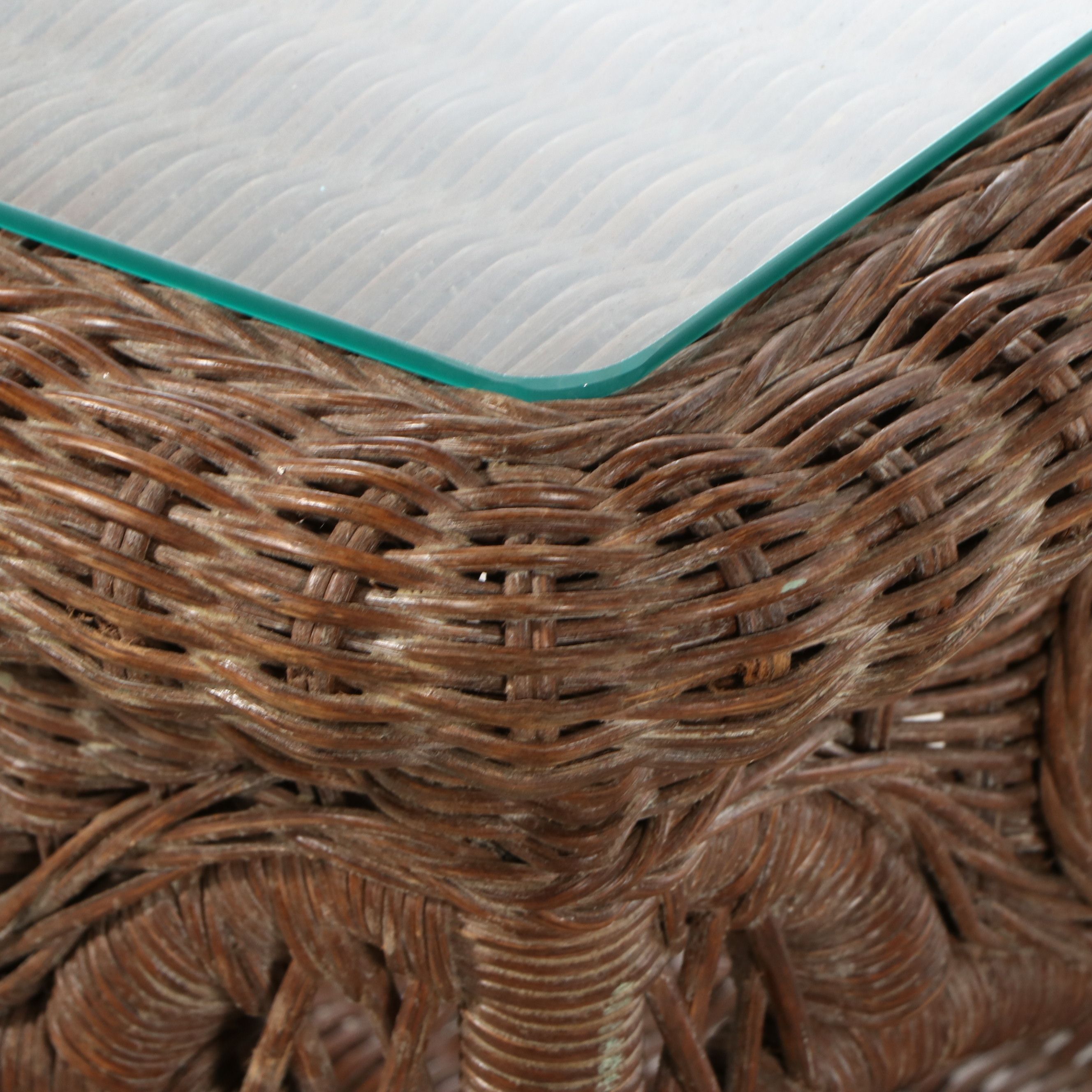 Victorian Style Wicker Side Table with Glass Top
