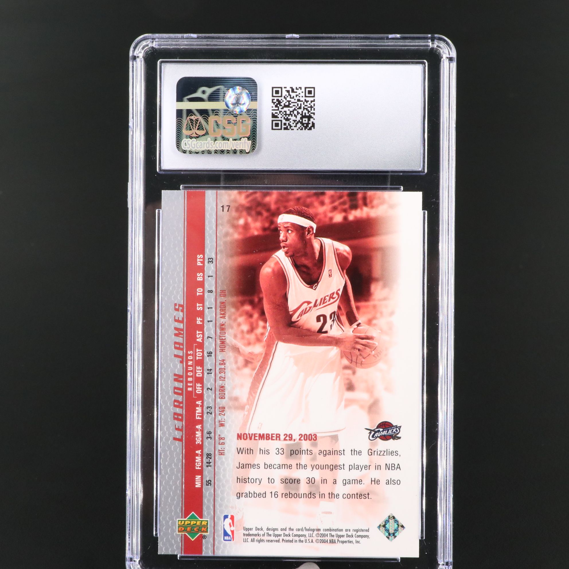2003-04 Upper Deck LeBron James Phenomenal Beginning Card Graded CSG 10