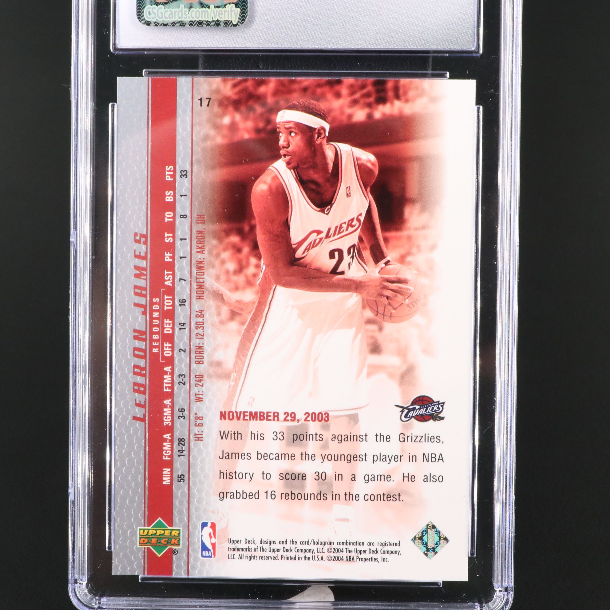 2003-04 Upper Deck LeBron James Phenomenal Beginning Card Graded CSG 10