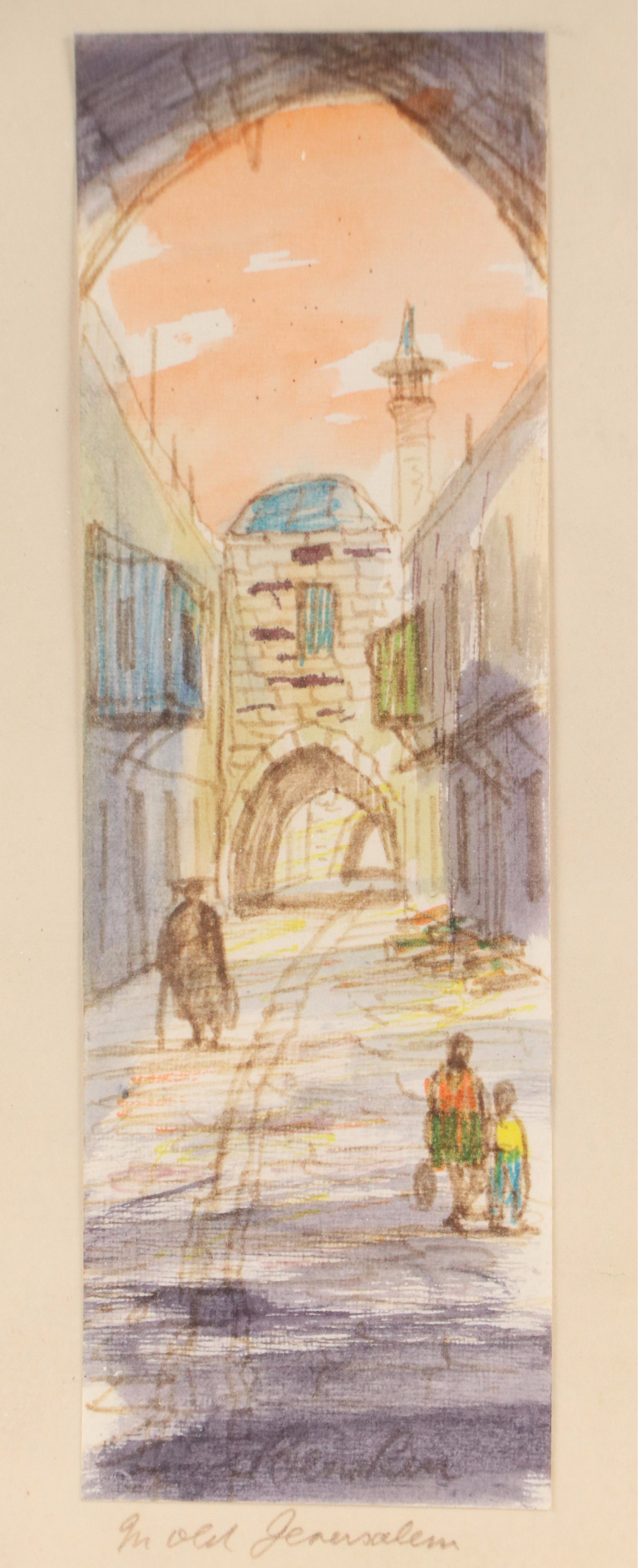 Judaic Cityscape Ink and Watercolor Sketch "In Old Jerusalem"