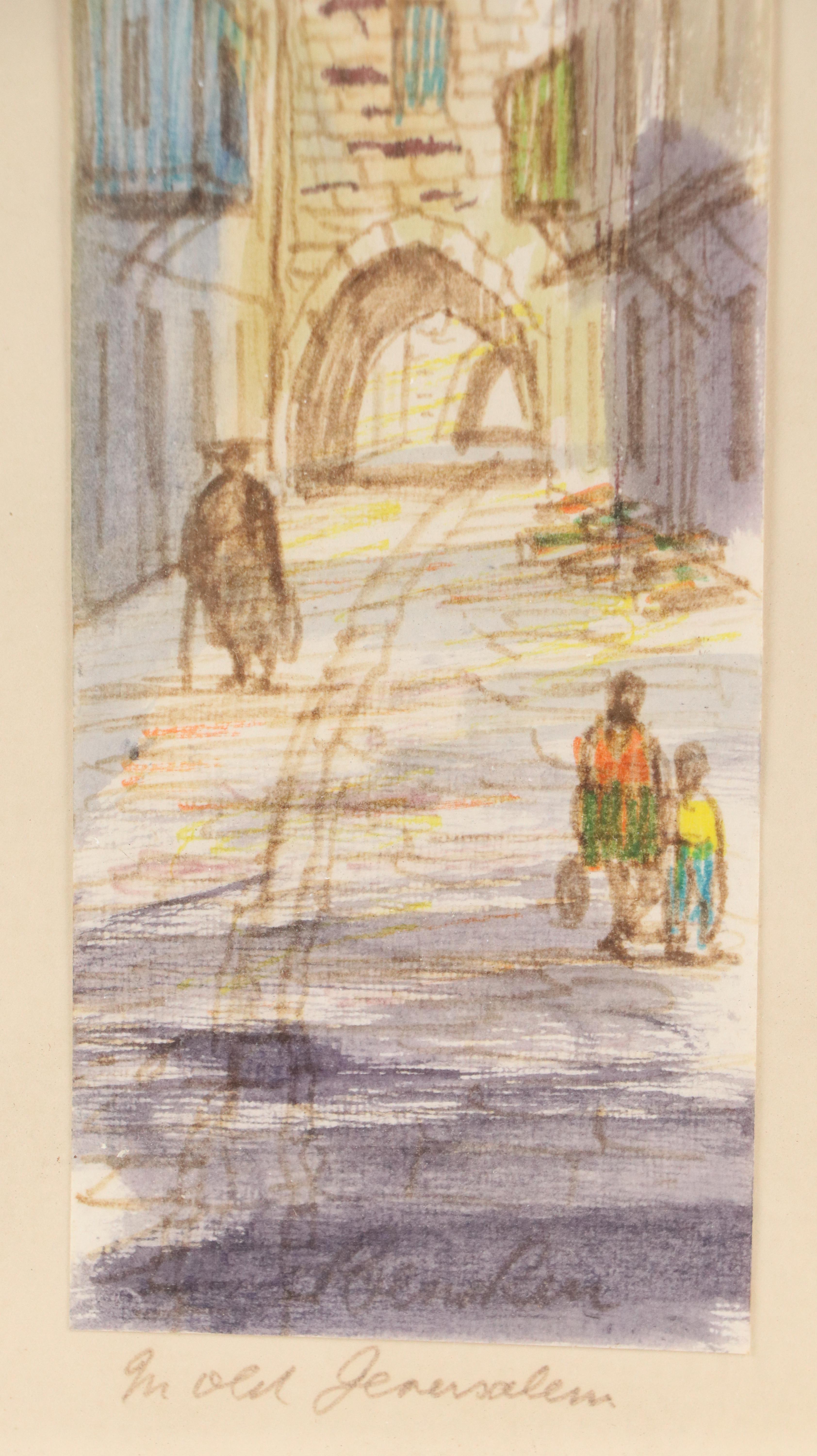Judaic Cityscape Ink and Watercolor Sketch "In Old Jerusalem"