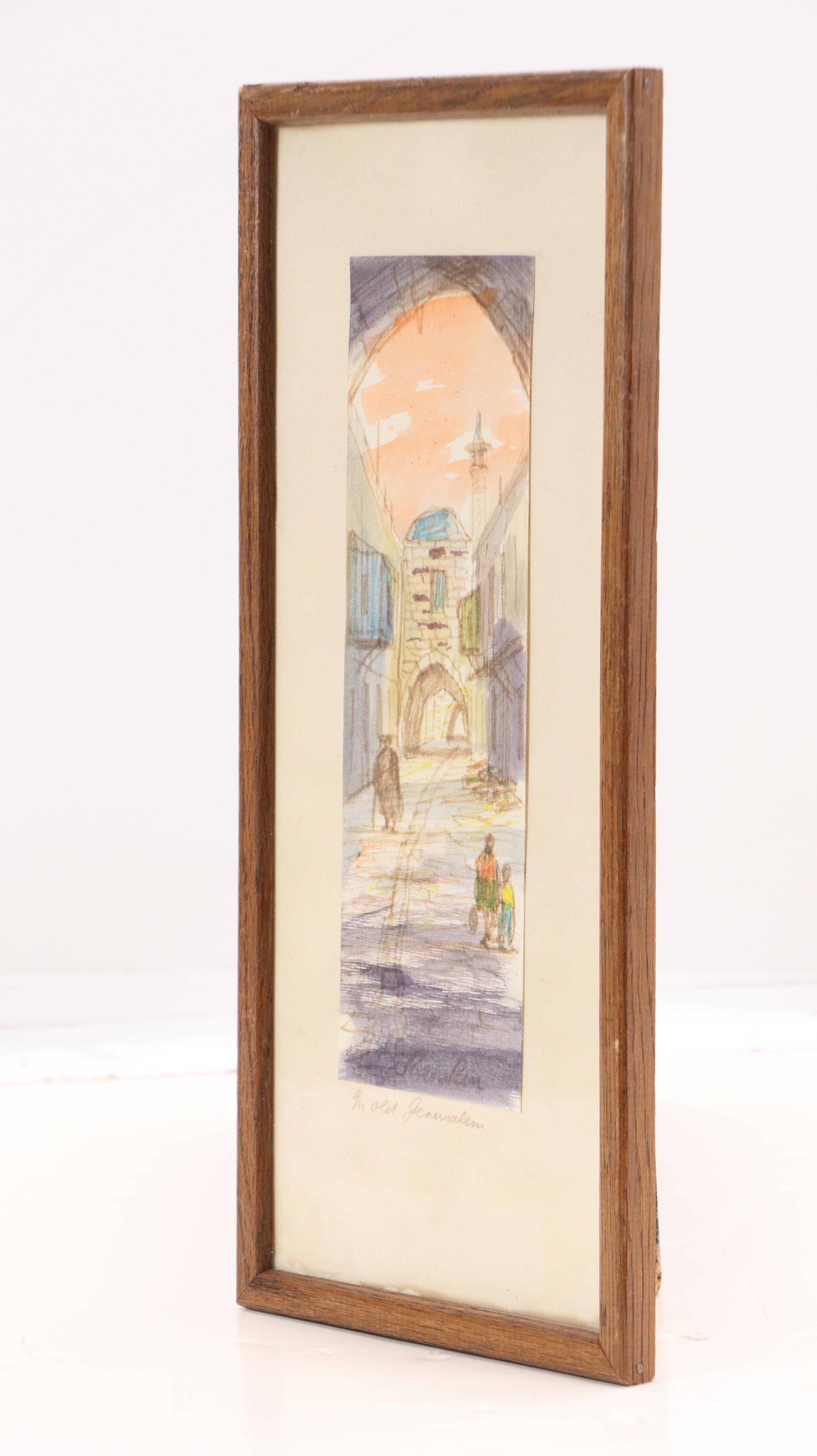 Judaic Cityscape Ink and Watercolor Sketch "In Old Jerusalem"