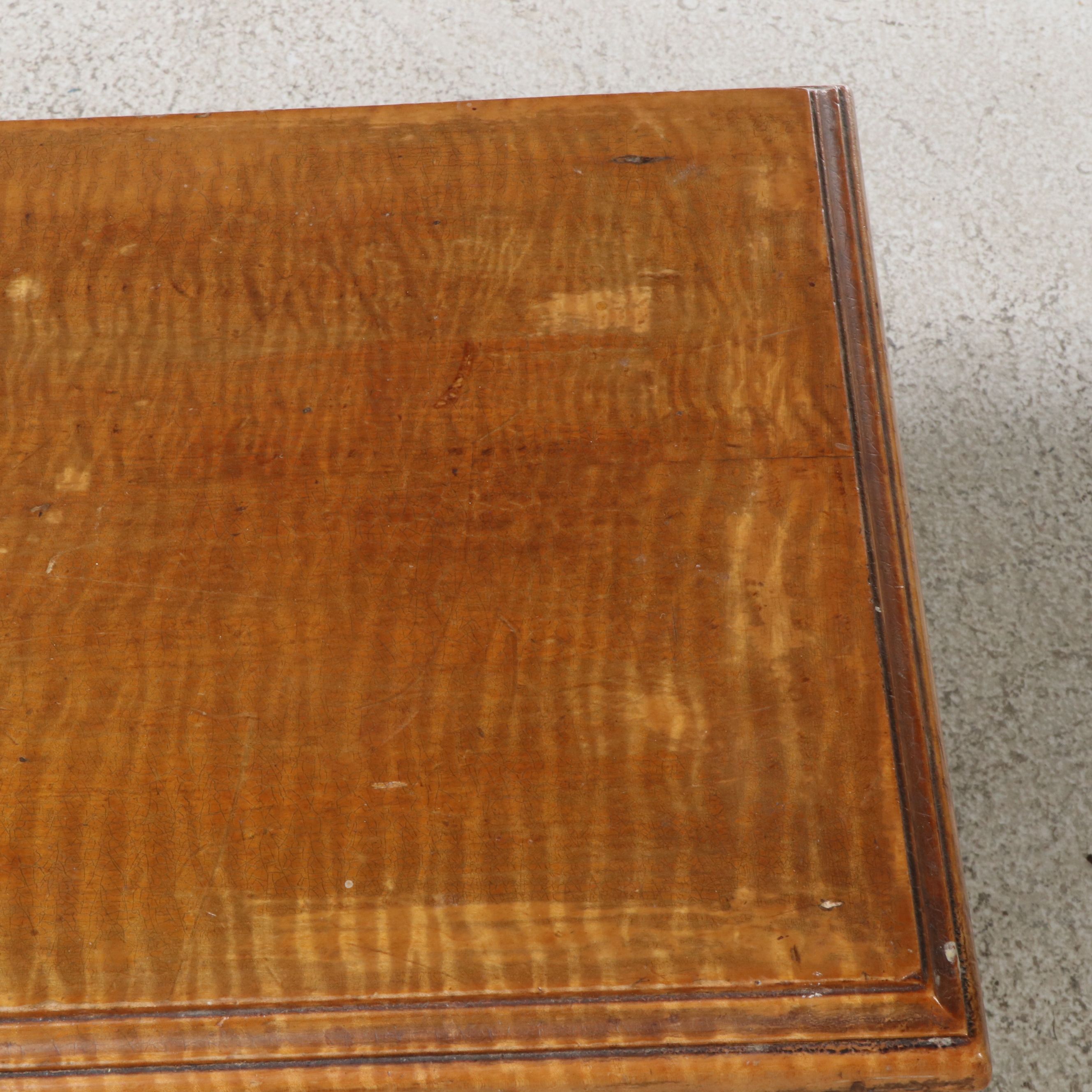 Art & Crafts Style Walnut Spindle Carved Low Table with Tiger Maple Top