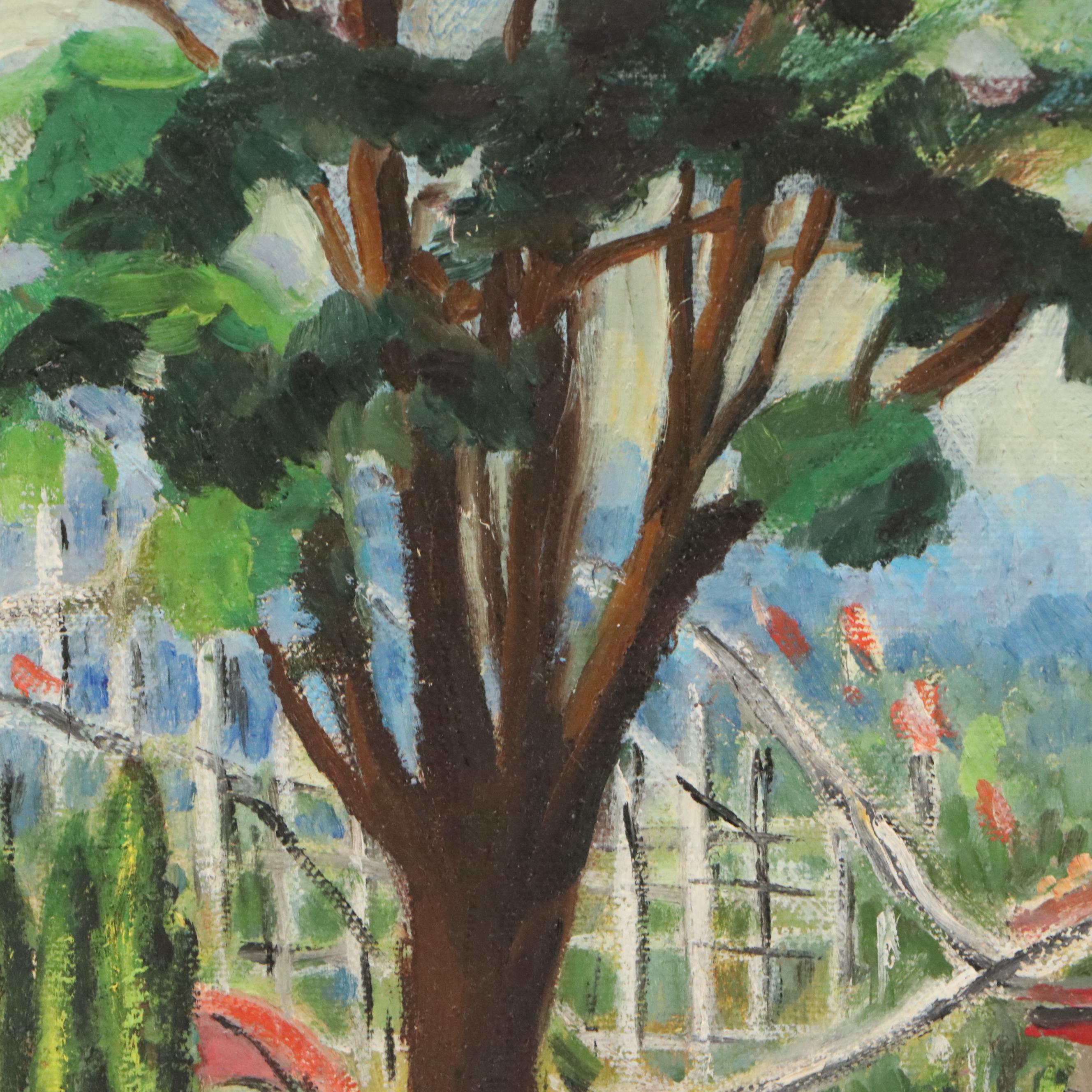 F. Finn Oil Painting of Amusement Park with Ferris Wheel, 1960