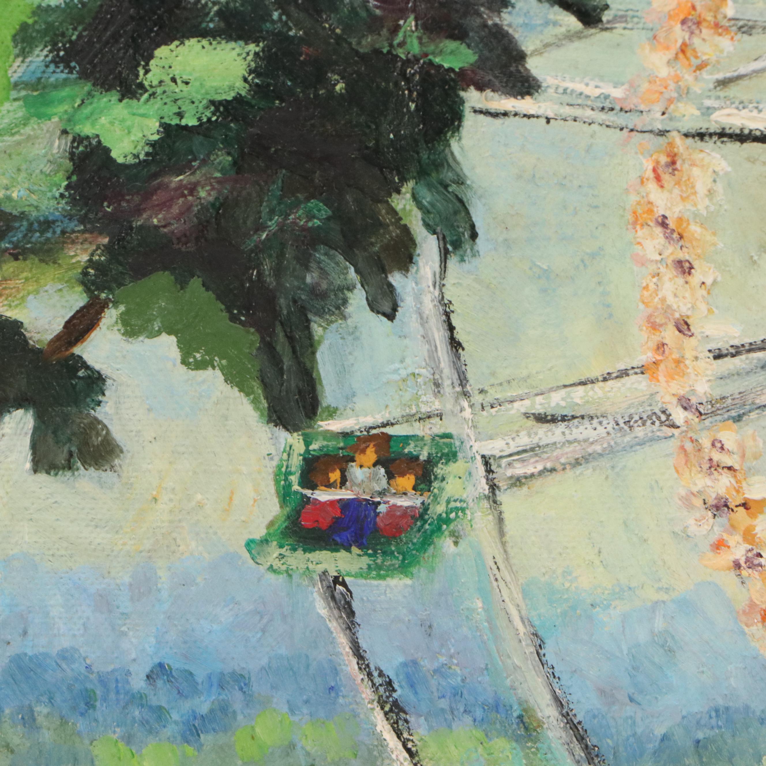 F. Finn Oil Painting of Amusement Park with Ferris Wheel, 1960