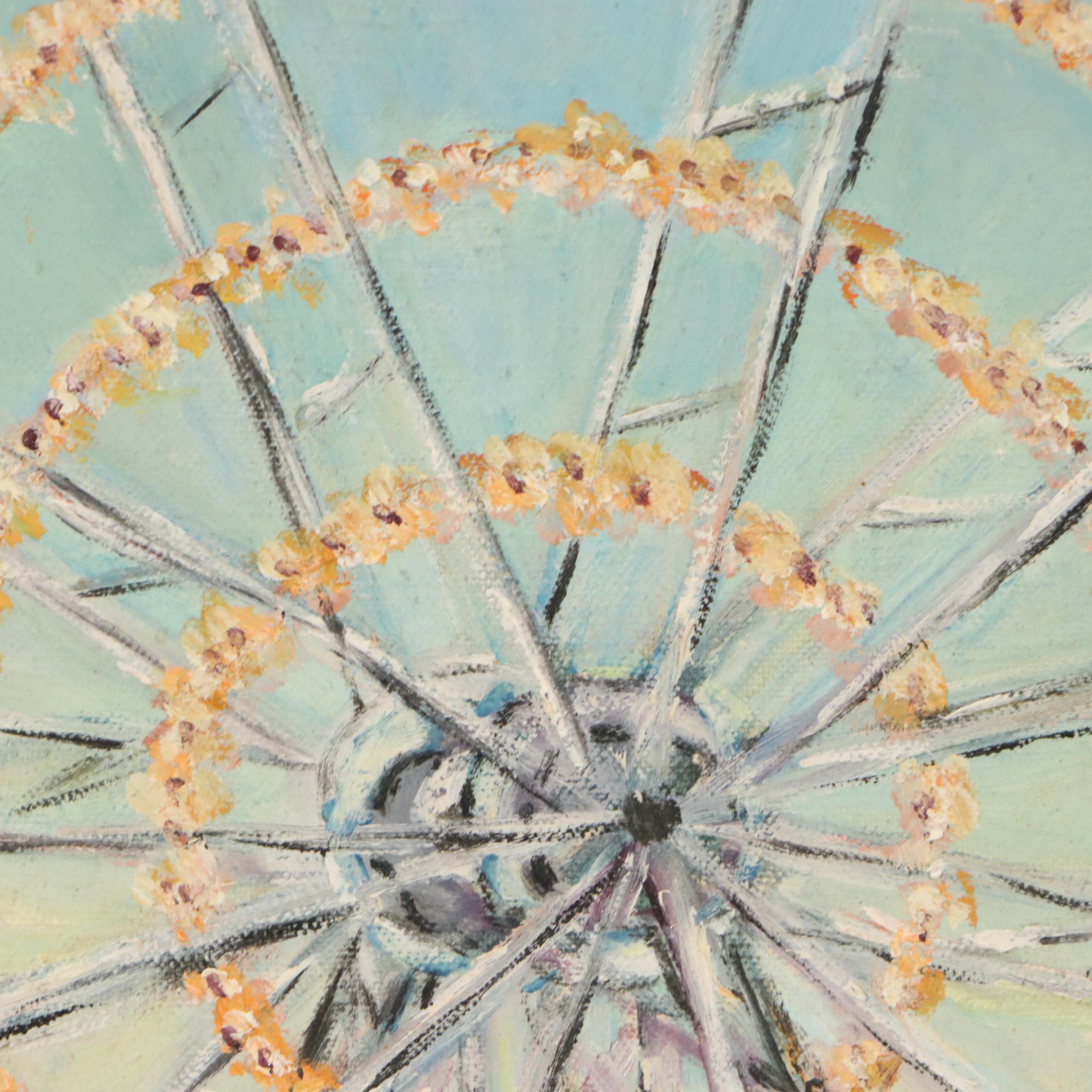 F. Finn Oil Painting of Amusement Park with Ferris Wheel, 1960