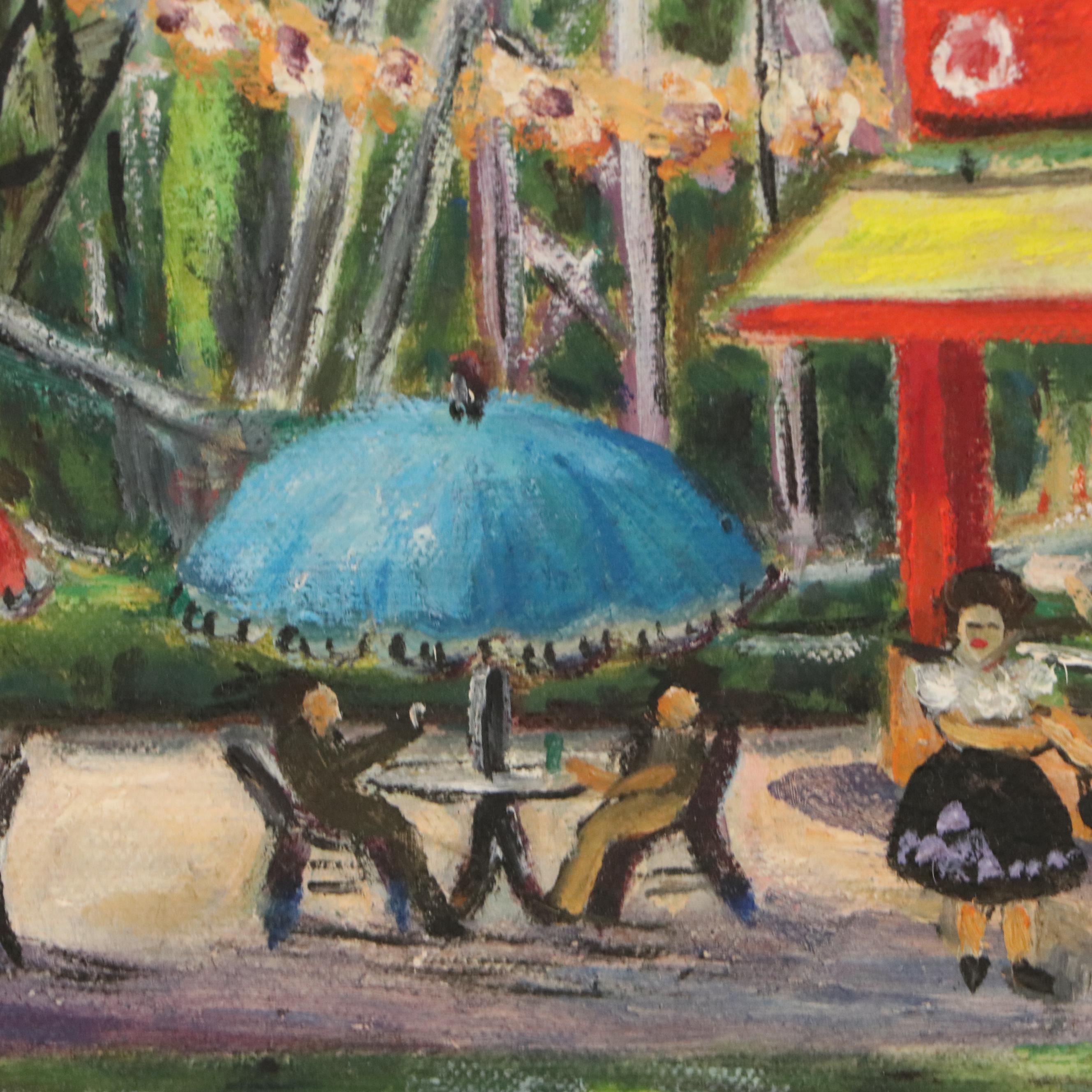 F. Finn Oil Painting of Amusement Park with Ferris Wheel, 1960