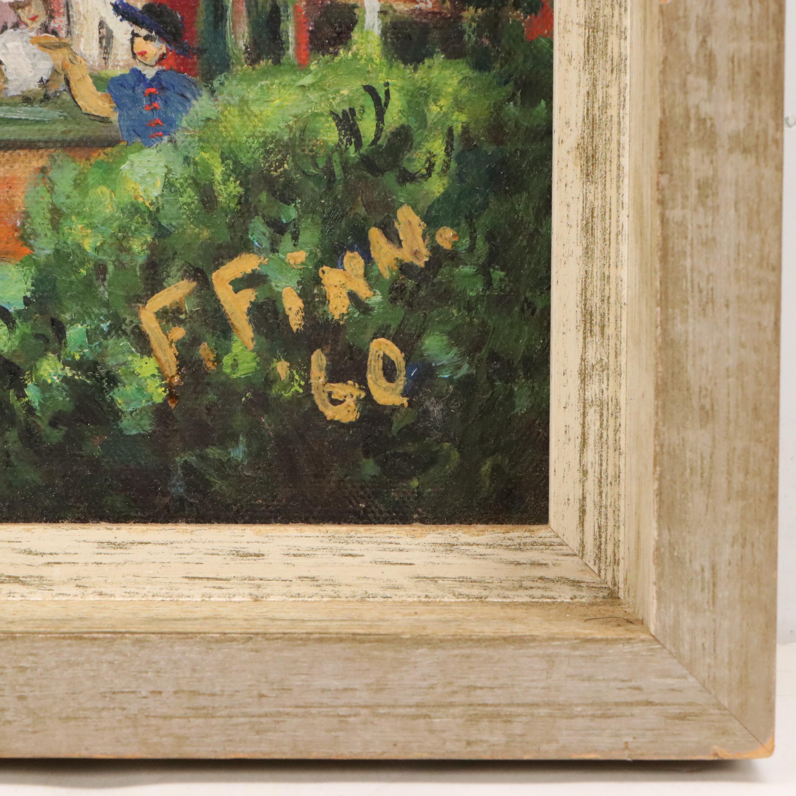 F. Finn Oil Painting of Amusement Park with Ferris Wheel, 1960