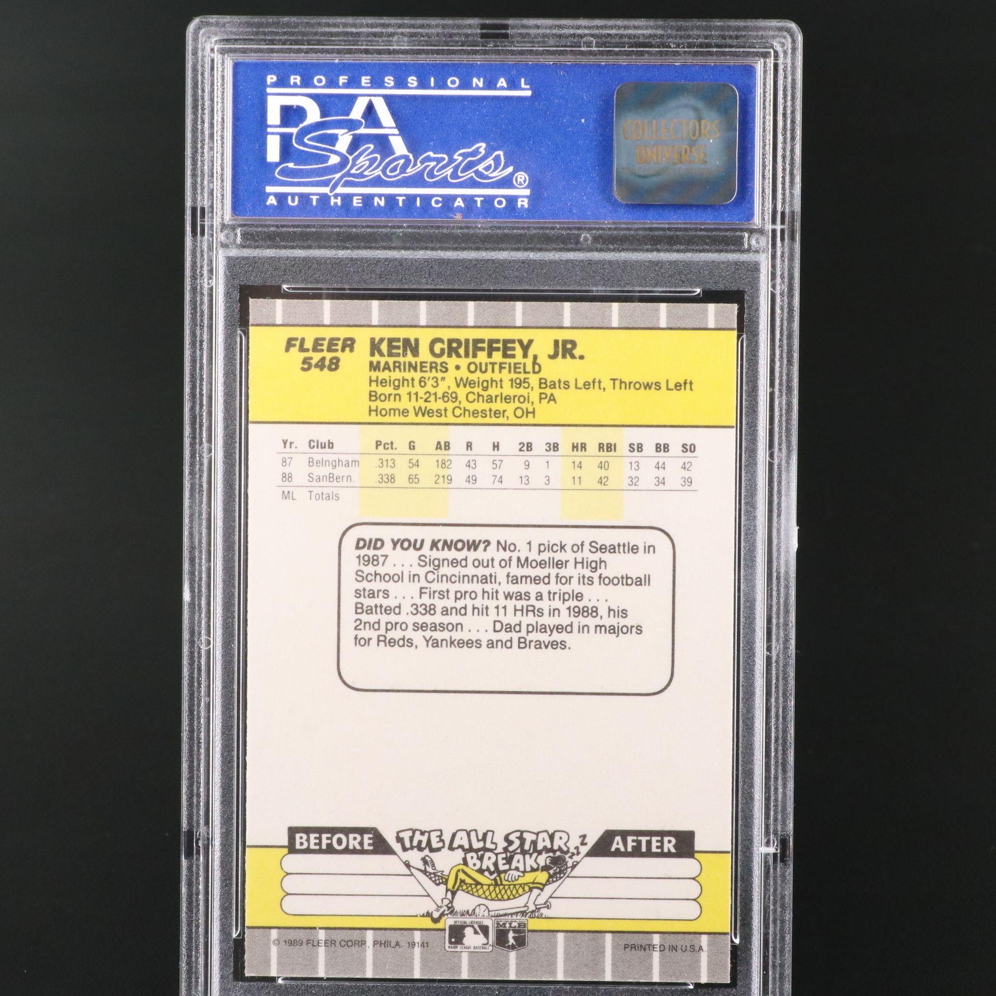 1989 Fleer Ken Griffey Jr. Rookie Baseball Card Graded PSA 9
