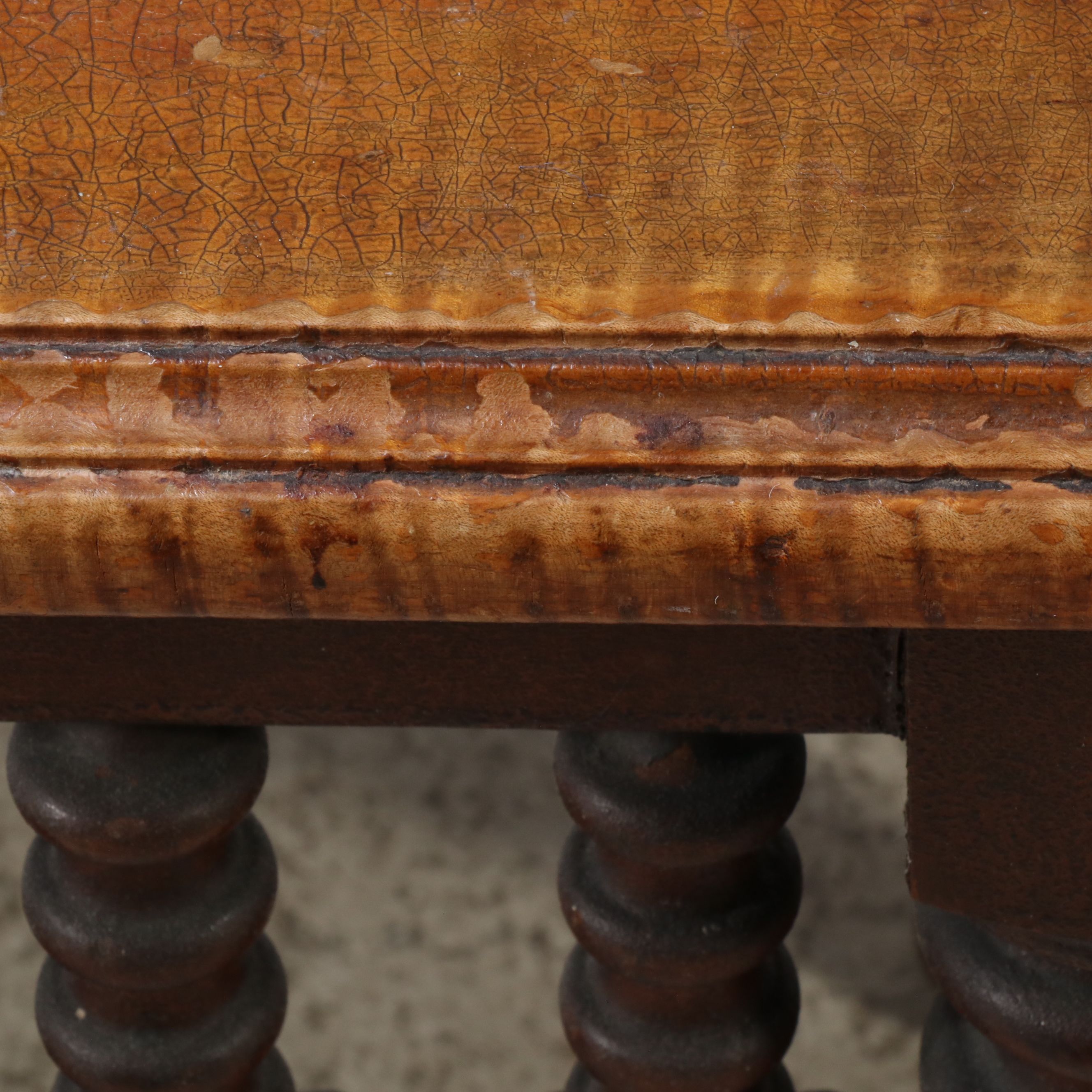 Art & Crafts Style Walnut Spindle Carved Low Table with Tiger Maple Top
