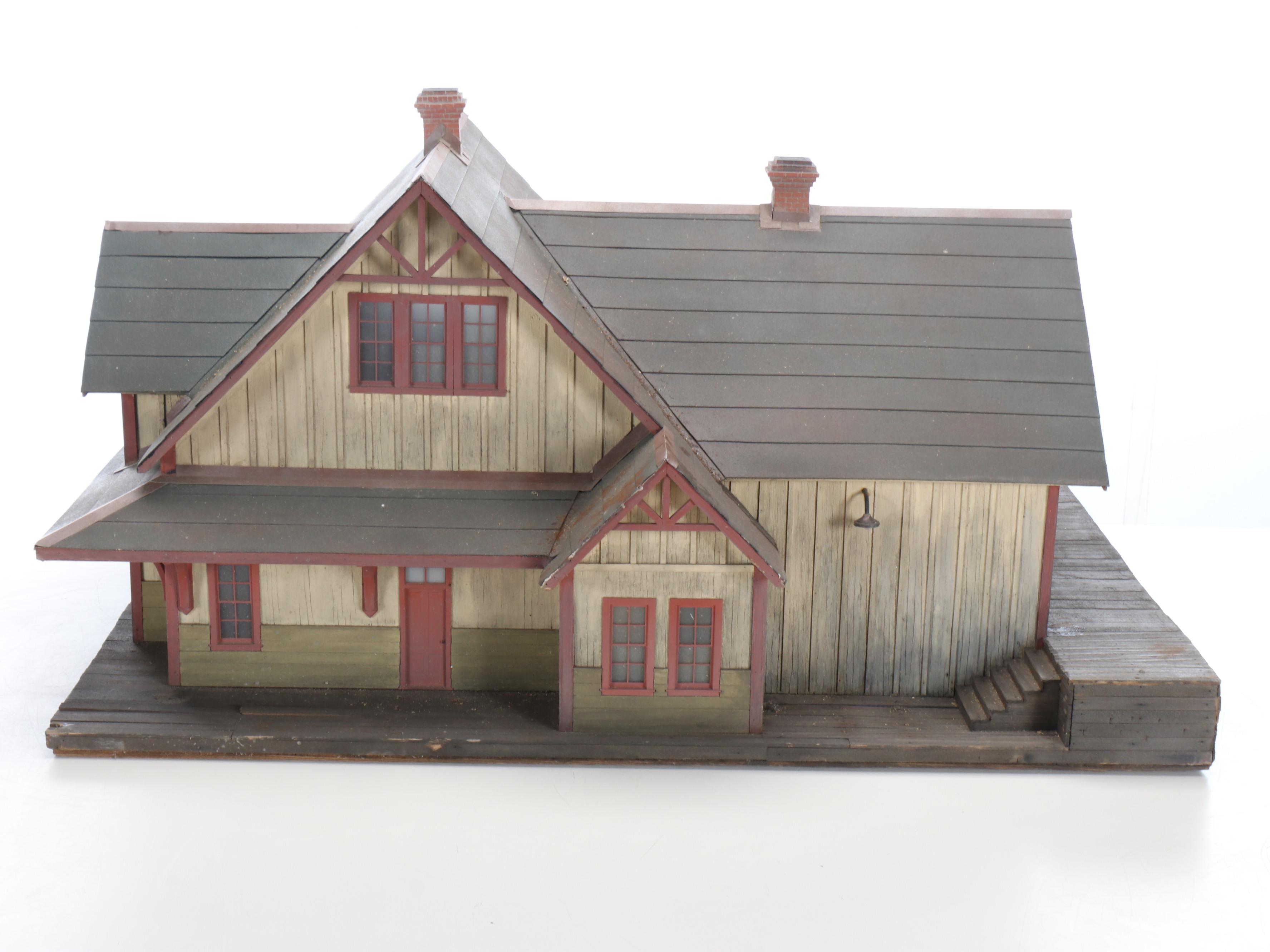 Handcrafted Wooden Train Station with Platforms