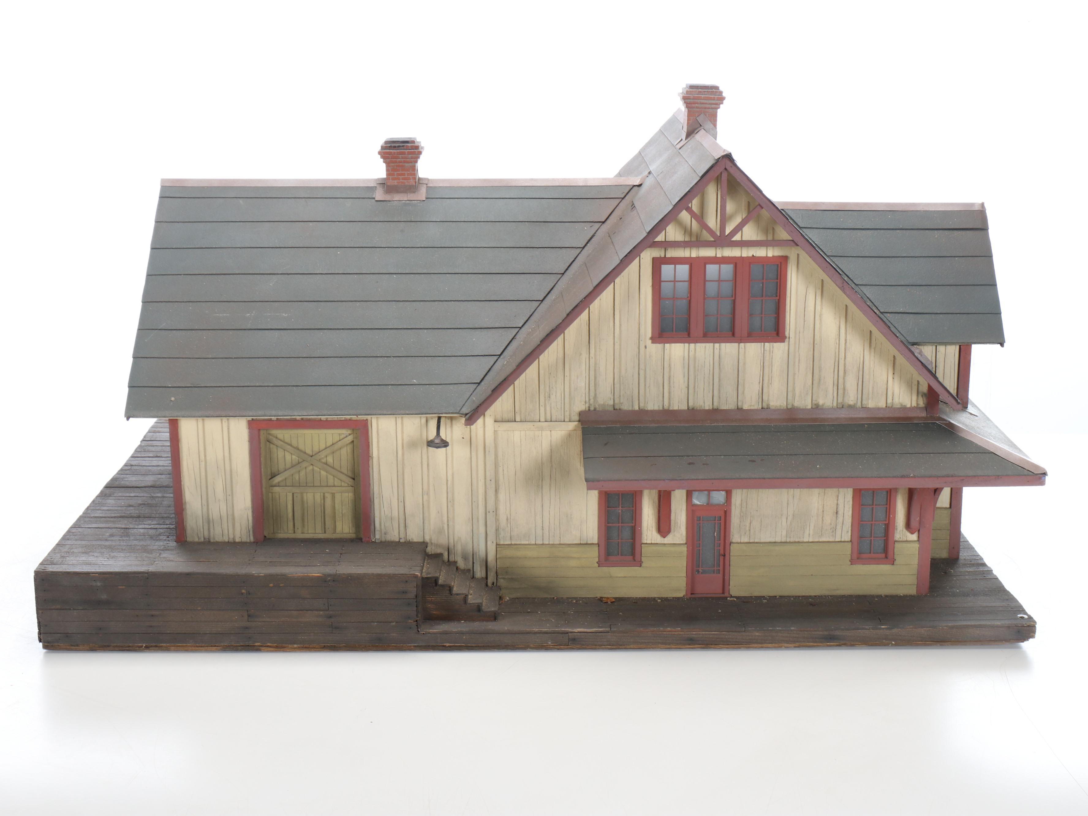 Handcrafted Wooden Train Station with Platforms