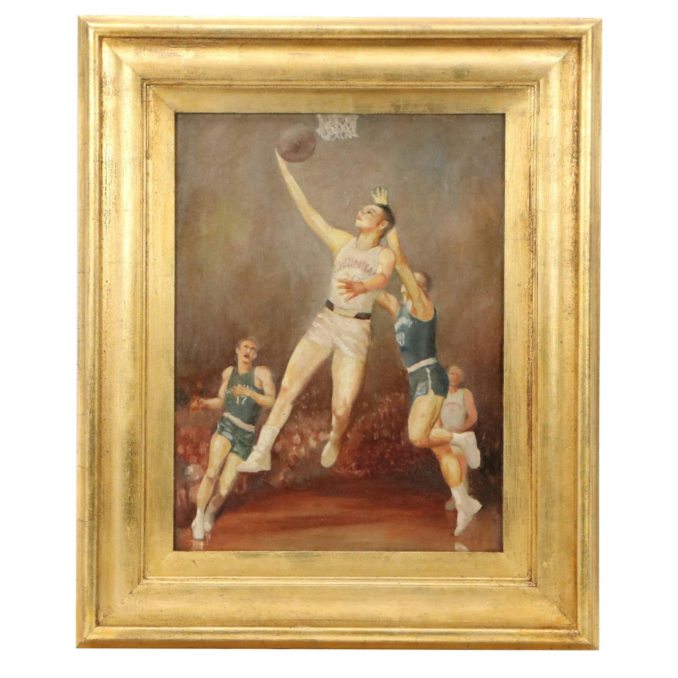 Oil Painting of UC vs. UK Basketball Game, Early 20th Century