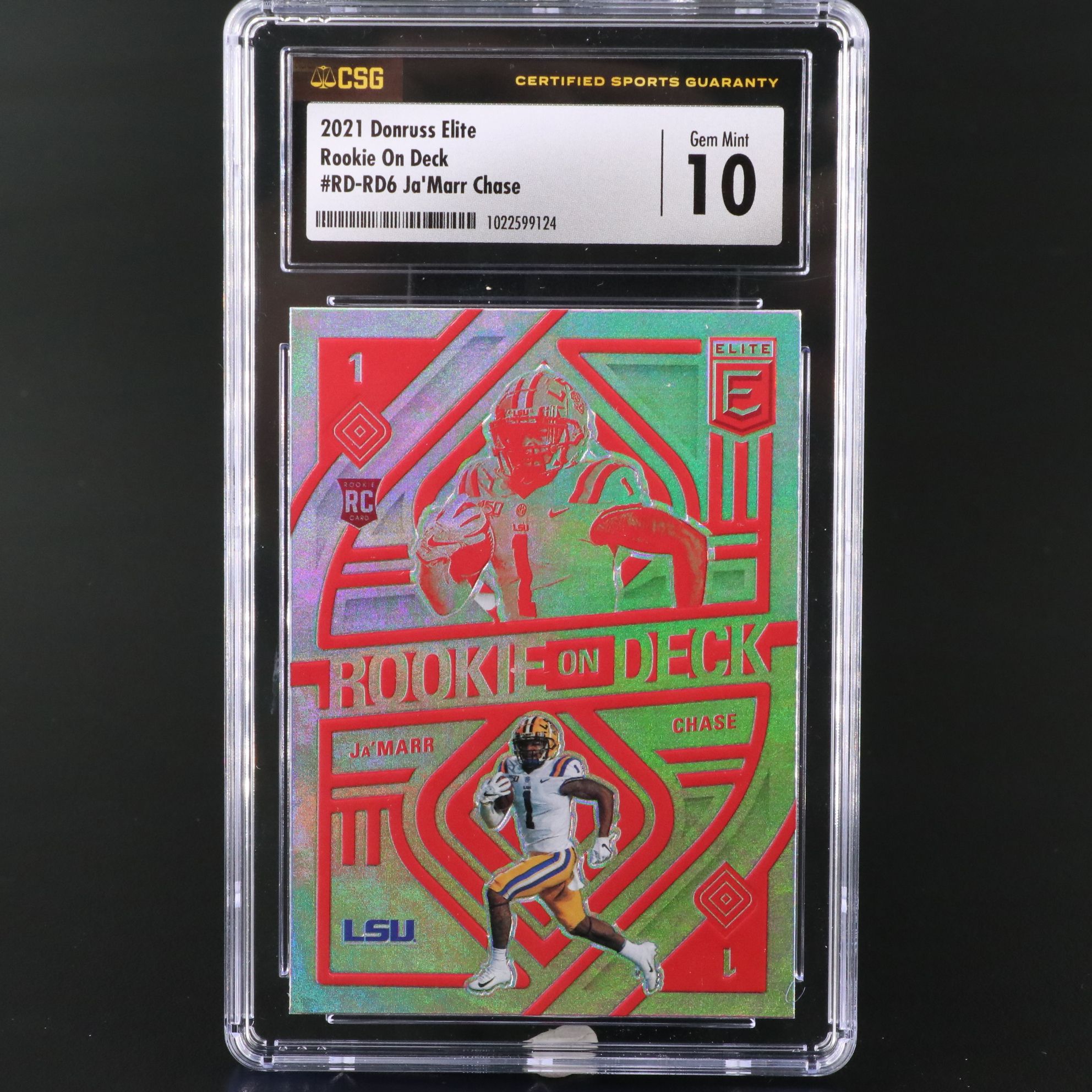 2021 Elite Ja’Marr Chase Rookie on Deck Football Card Graded CSG 10