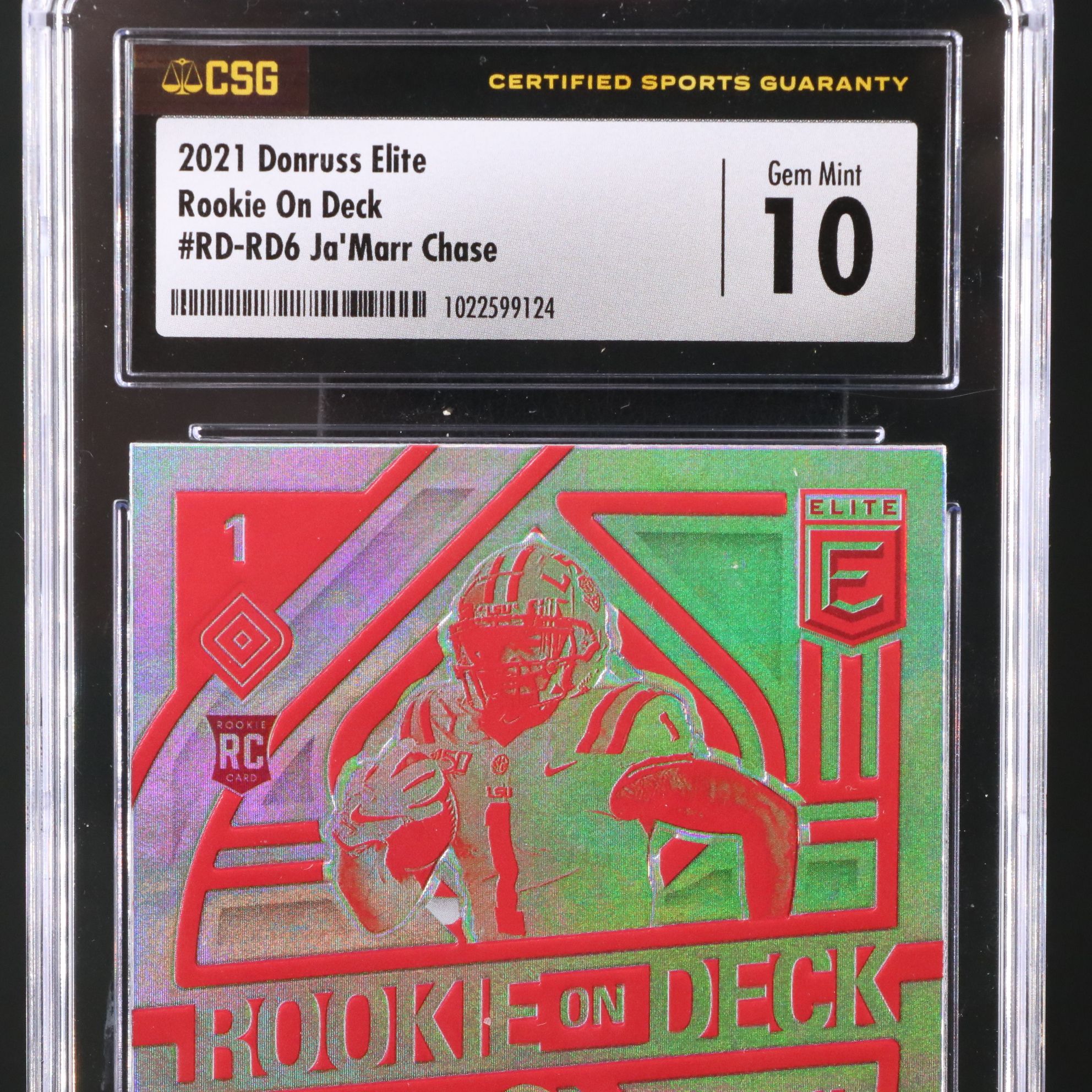 2021 Elite Ja’Marr Chase Rookie on Deck Football Card Graded CSG 10