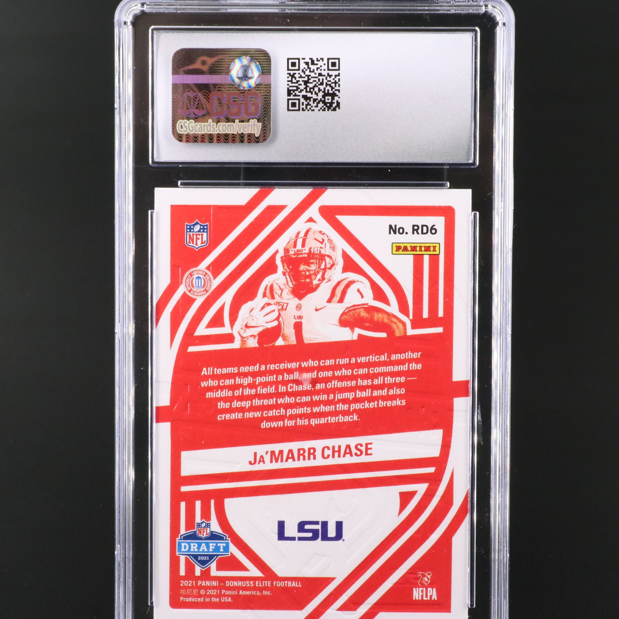 2021 Elite Ja’Marr Chase Rookie on Deck Football Card Graded CSG 10