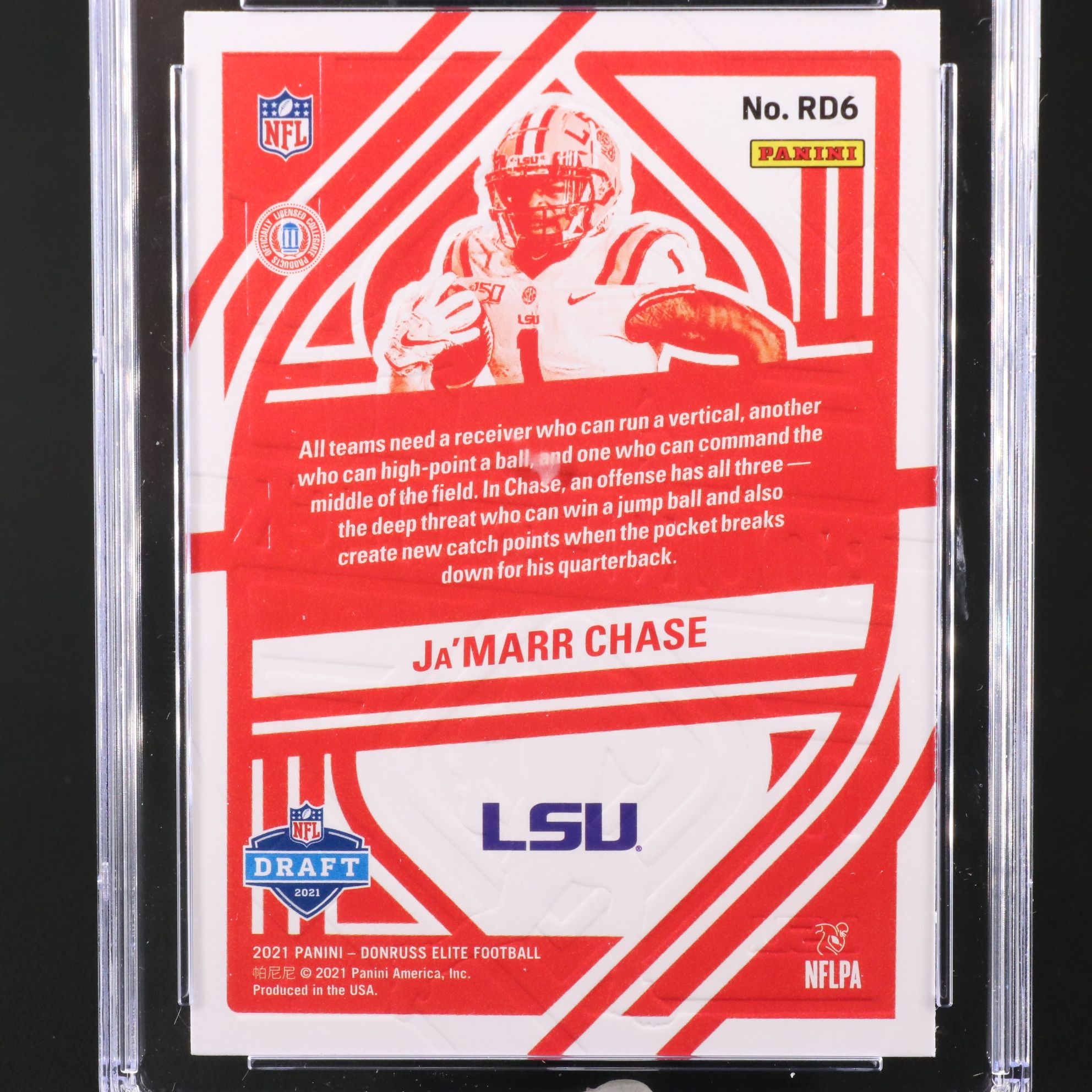 2021 Elite Ja’Marr Chase Rookie on Deck Football Card Graded CSG 10