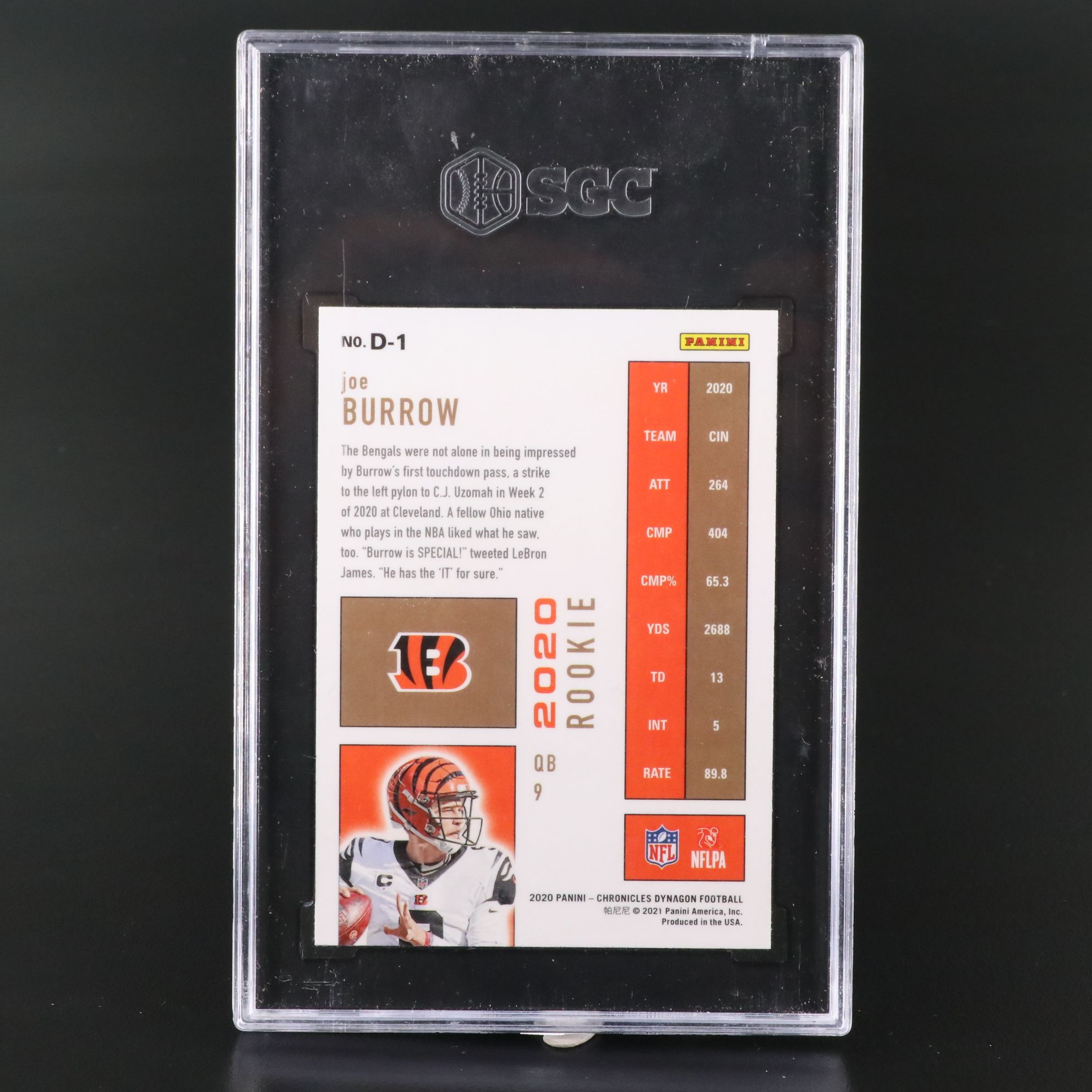2020 Chronicles Joe Burrow Dynagon Rookie Football Card Graded SGC 10