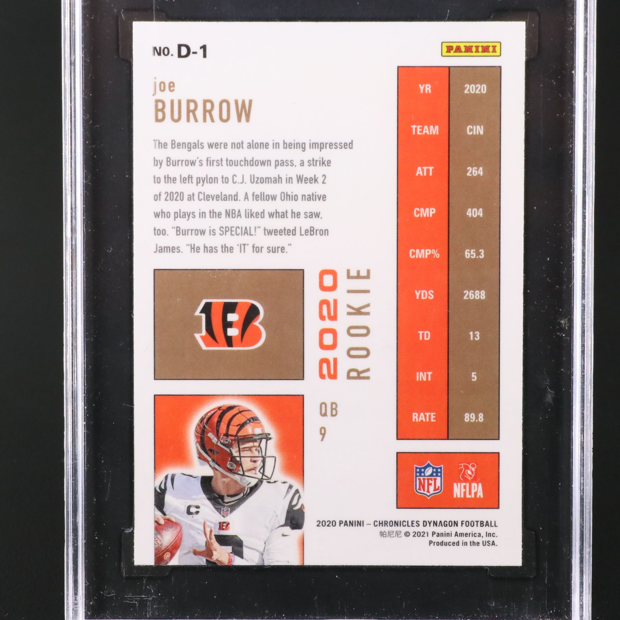 2020 Chronicles Joe Burrow Dynagon Rookie Football Card Graded SGC 10