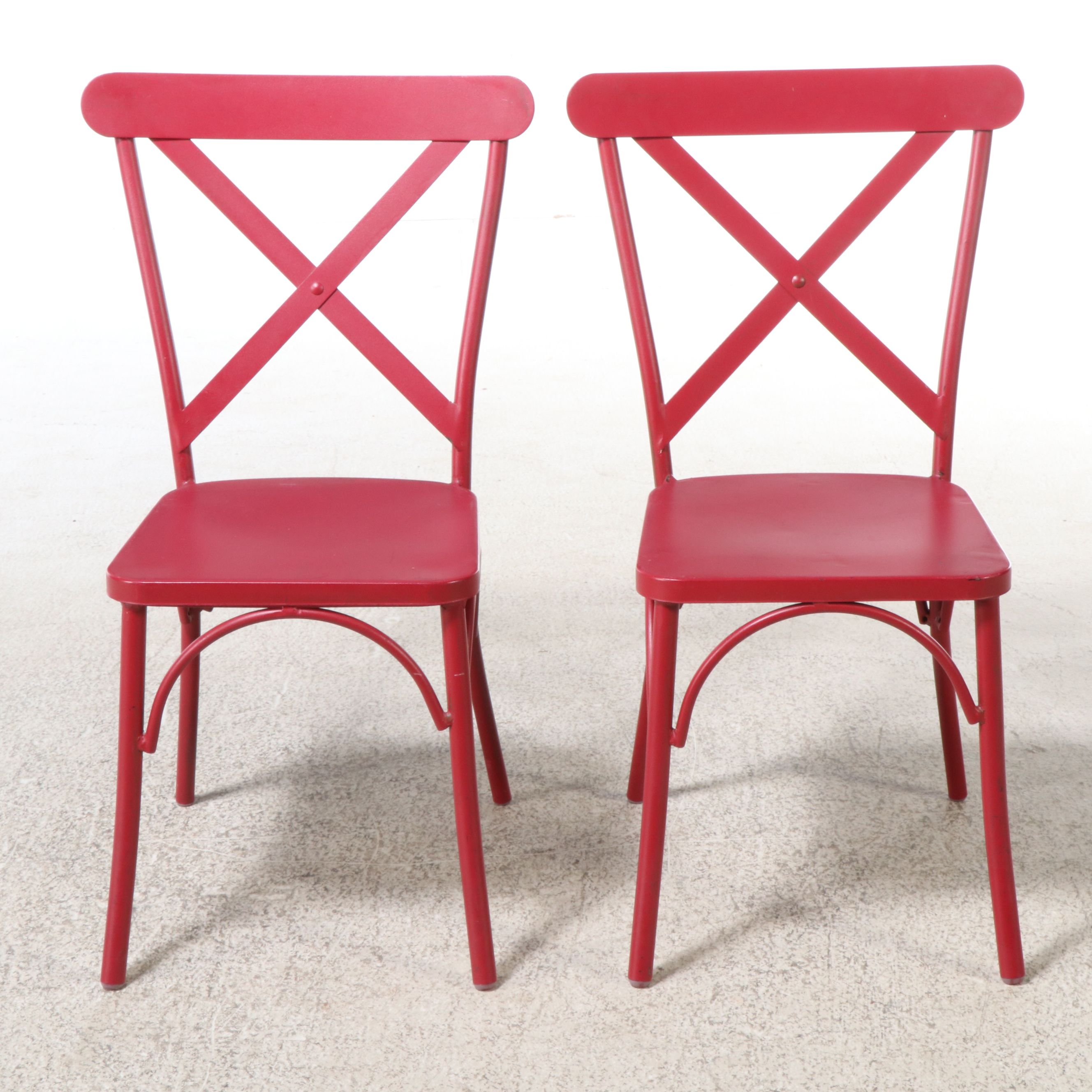 Red Powder Coated Metal Bistro Table and Chairs