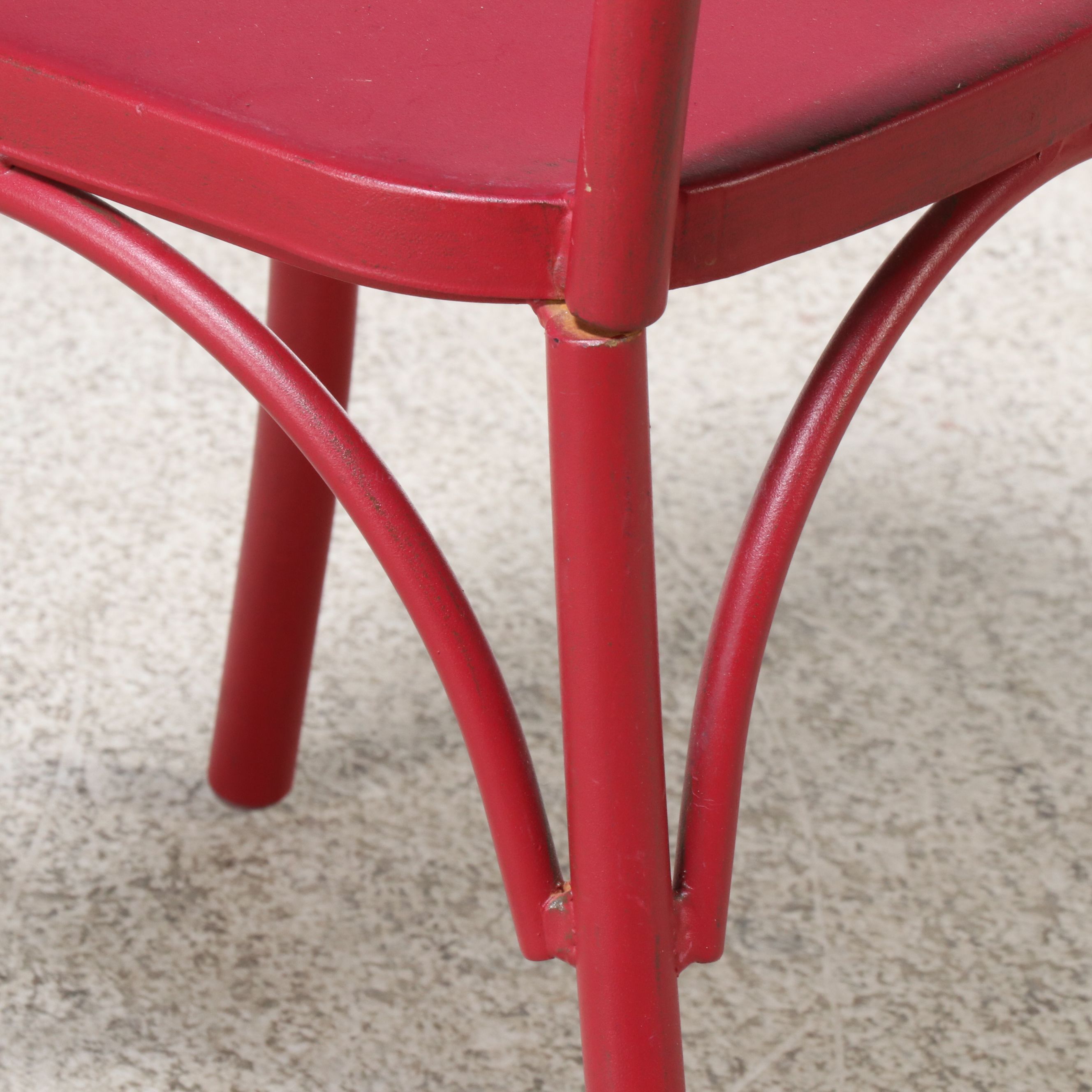 Red Powder Coated Metal Bistro Table and Chairs