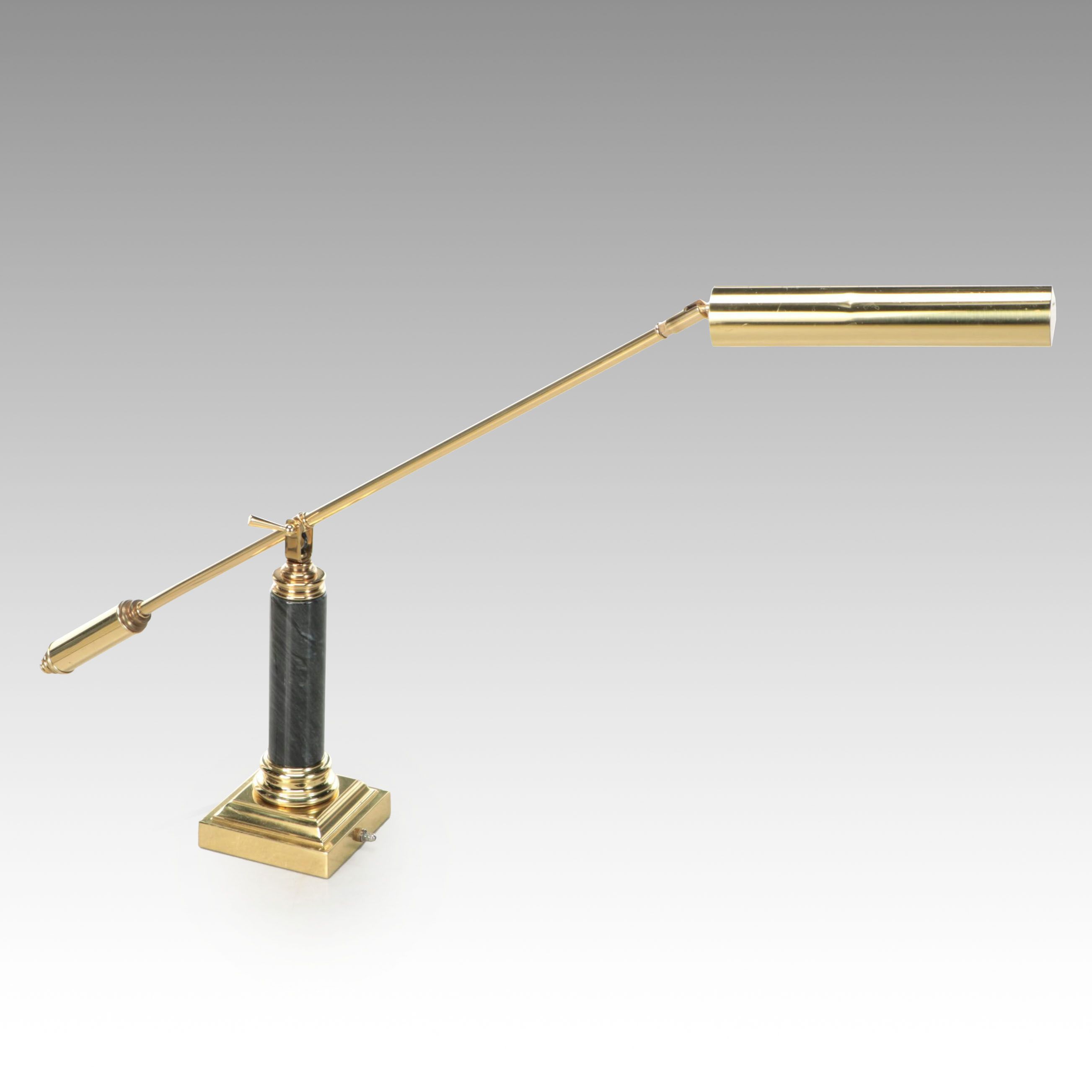 Lacquered Brass and Marble Cantilever Desk Lamp, Late 20th C.