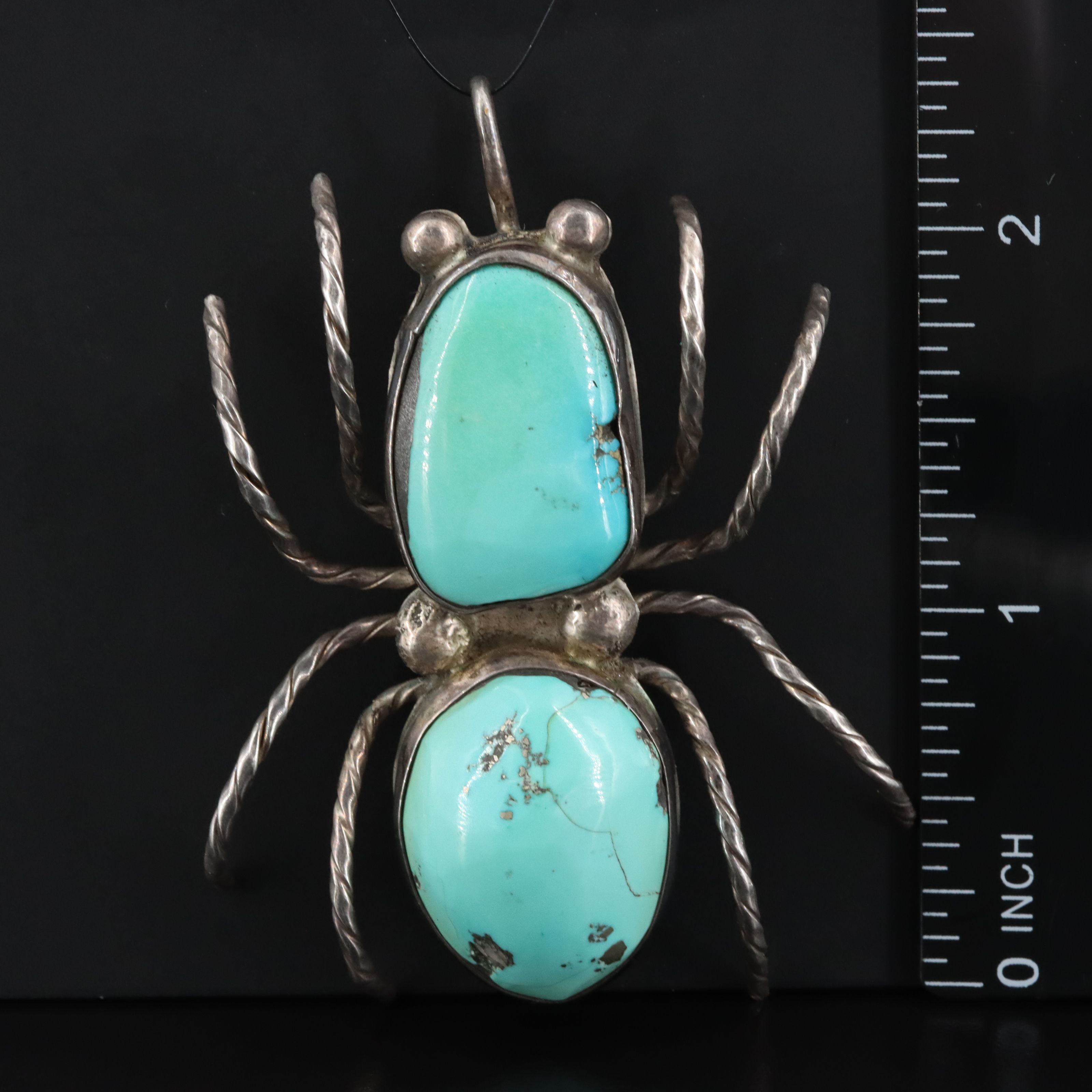 Southwestern Sterling Turquoise Spider Pendant