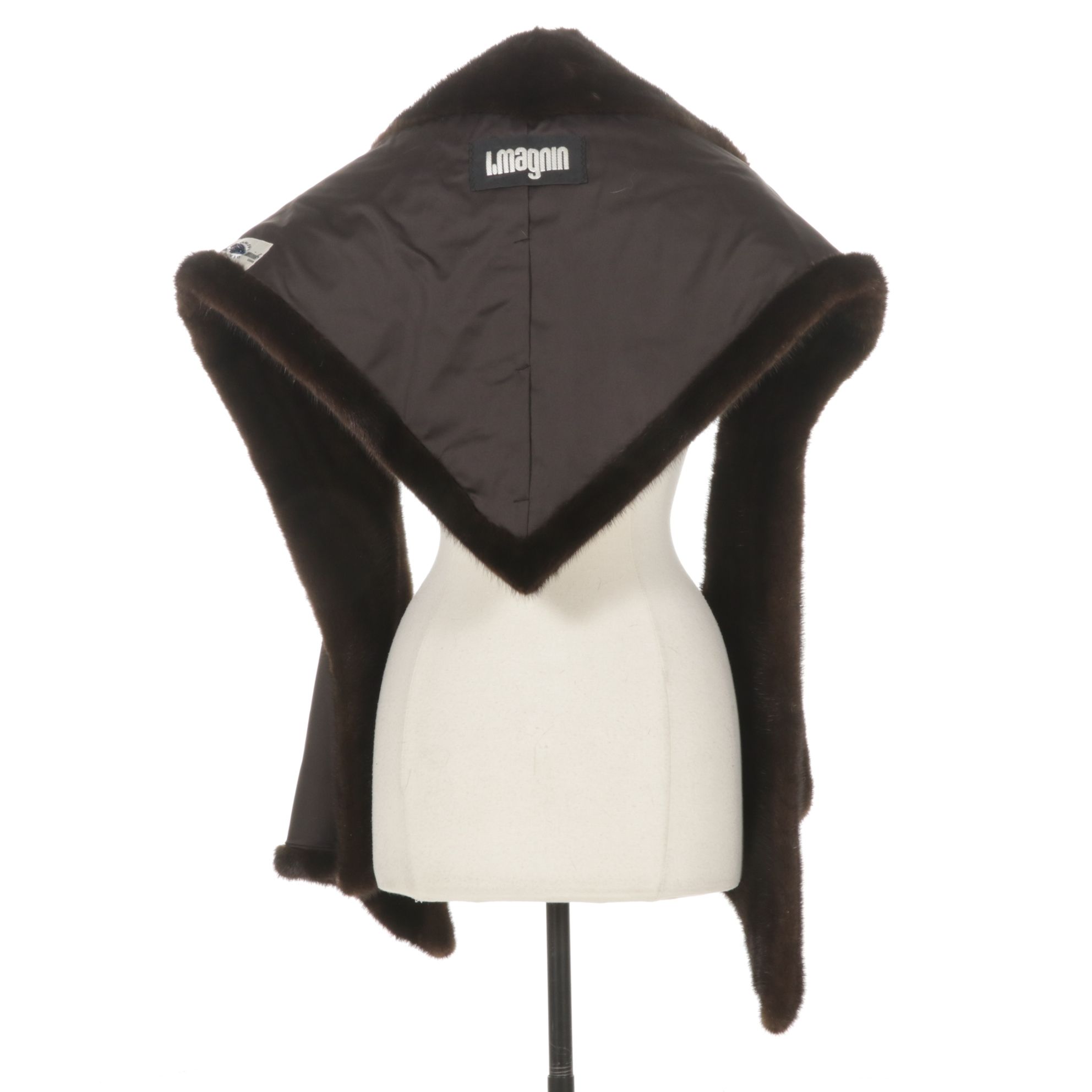 I. Magnin Black Diamond Band Mink Fur Stole, 1980s