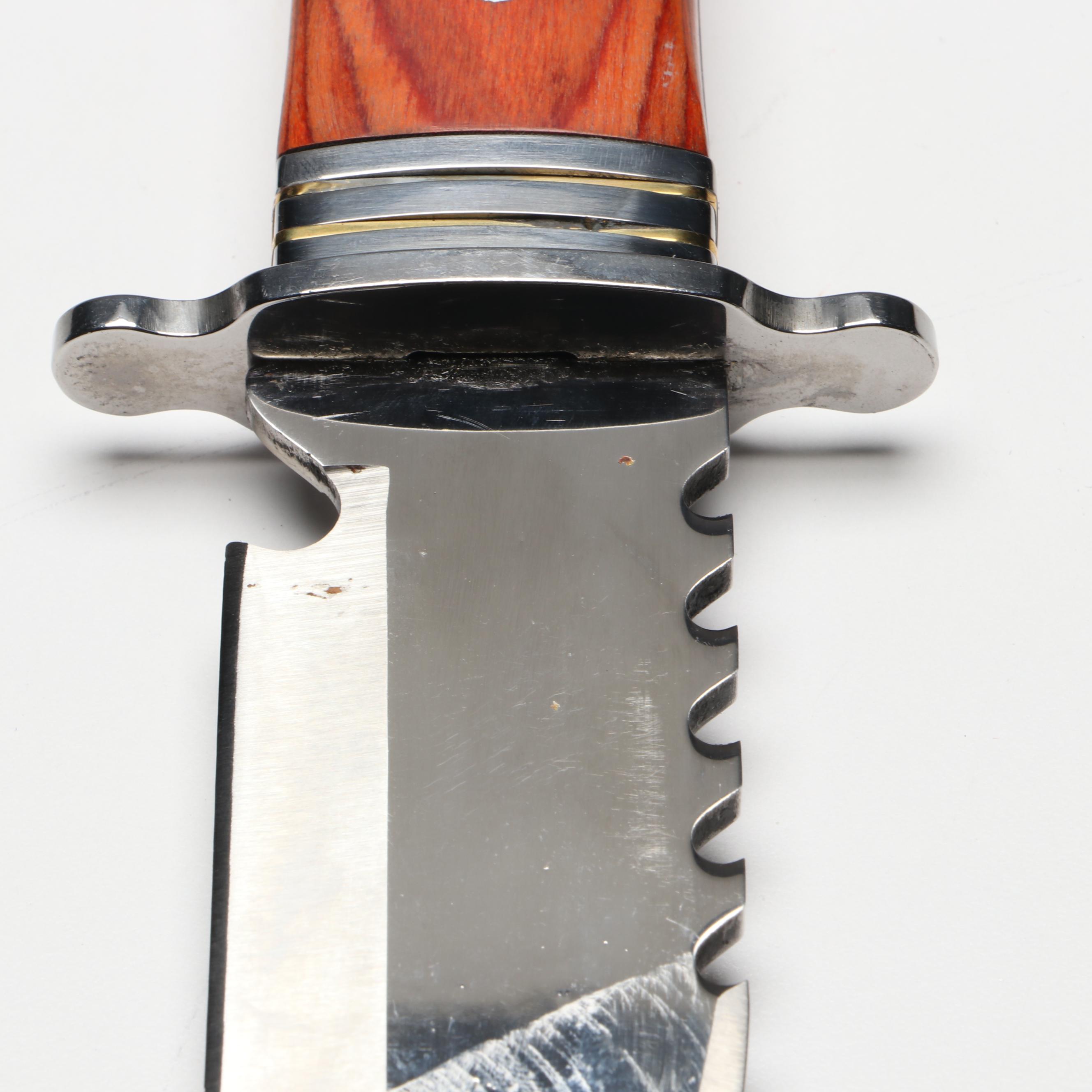 Stainless Steel and Wooden Handle Cross Inlay Bowie Knife