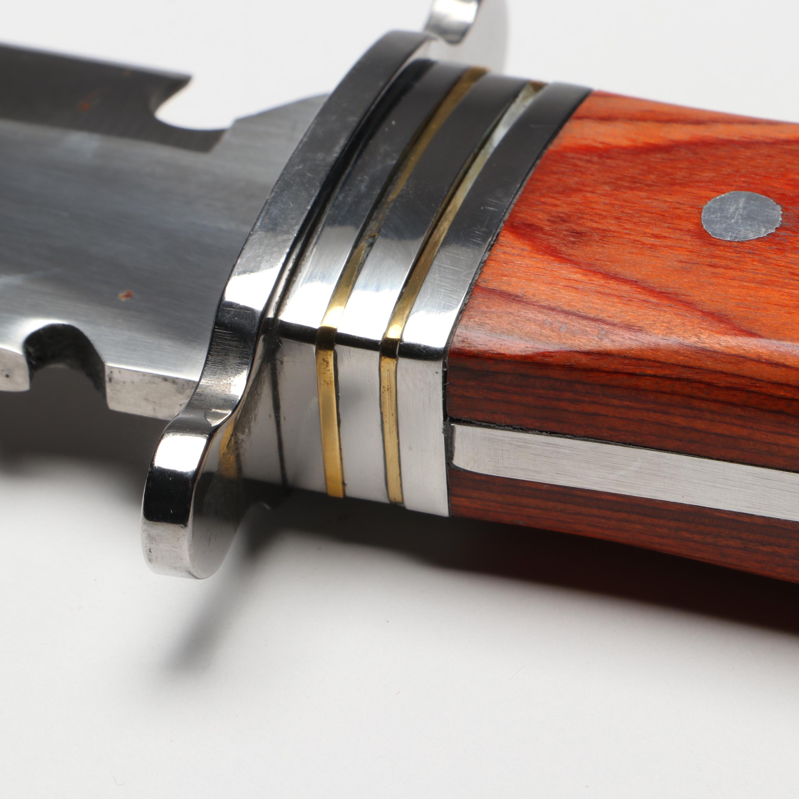 Stainless Steel and Wooden Handle Cross Inlay Bowie Knife