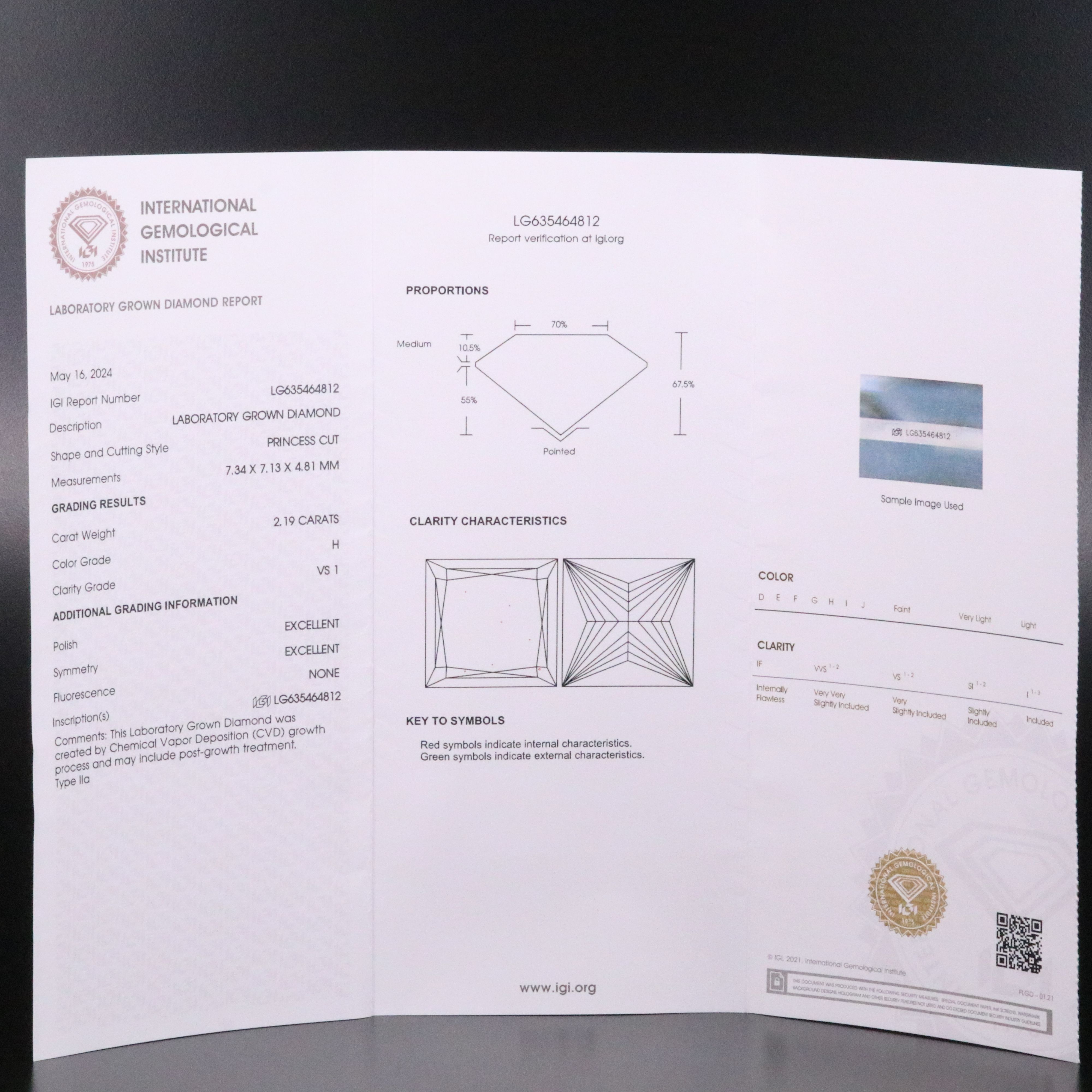Loose 2.19 CT Lab Grown Diamond with IGI Report