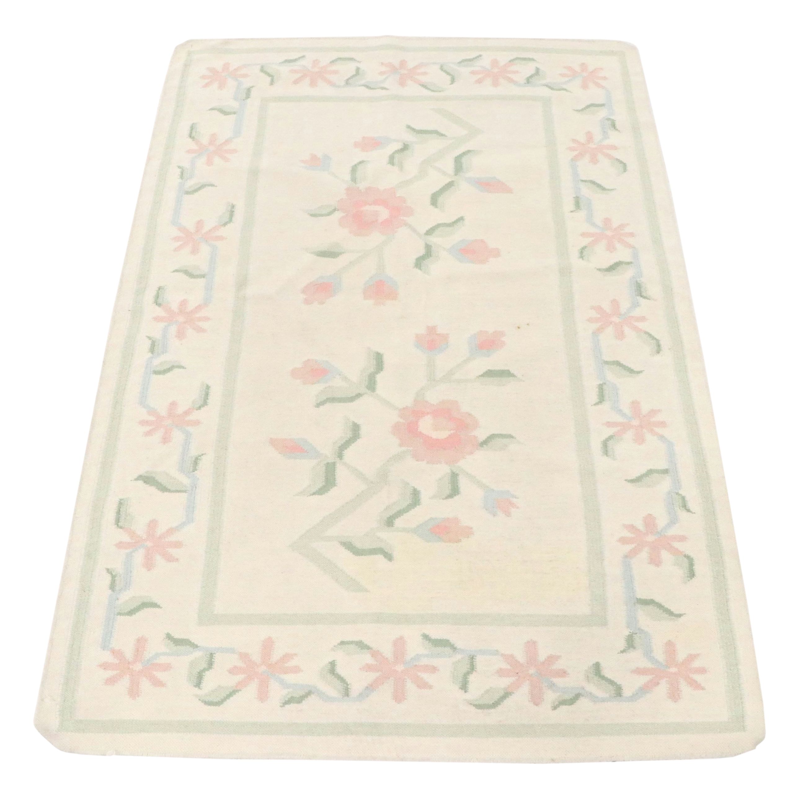 3'9 x 5'7 Handwoven Indian Dhurrie Floral Area Rug