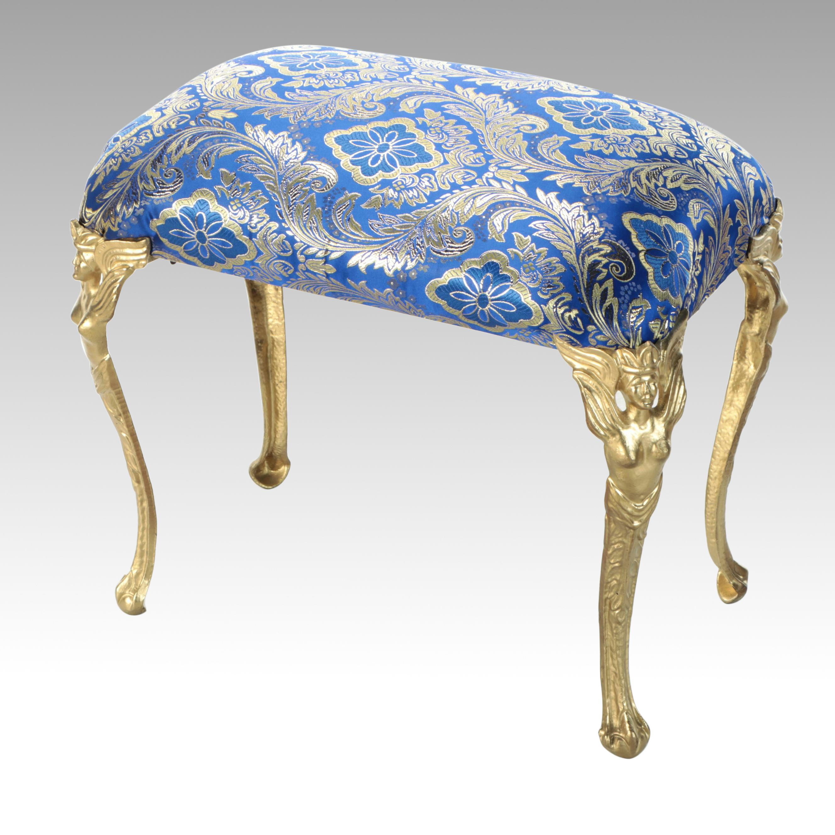 French Style Gilt Damask Footstool