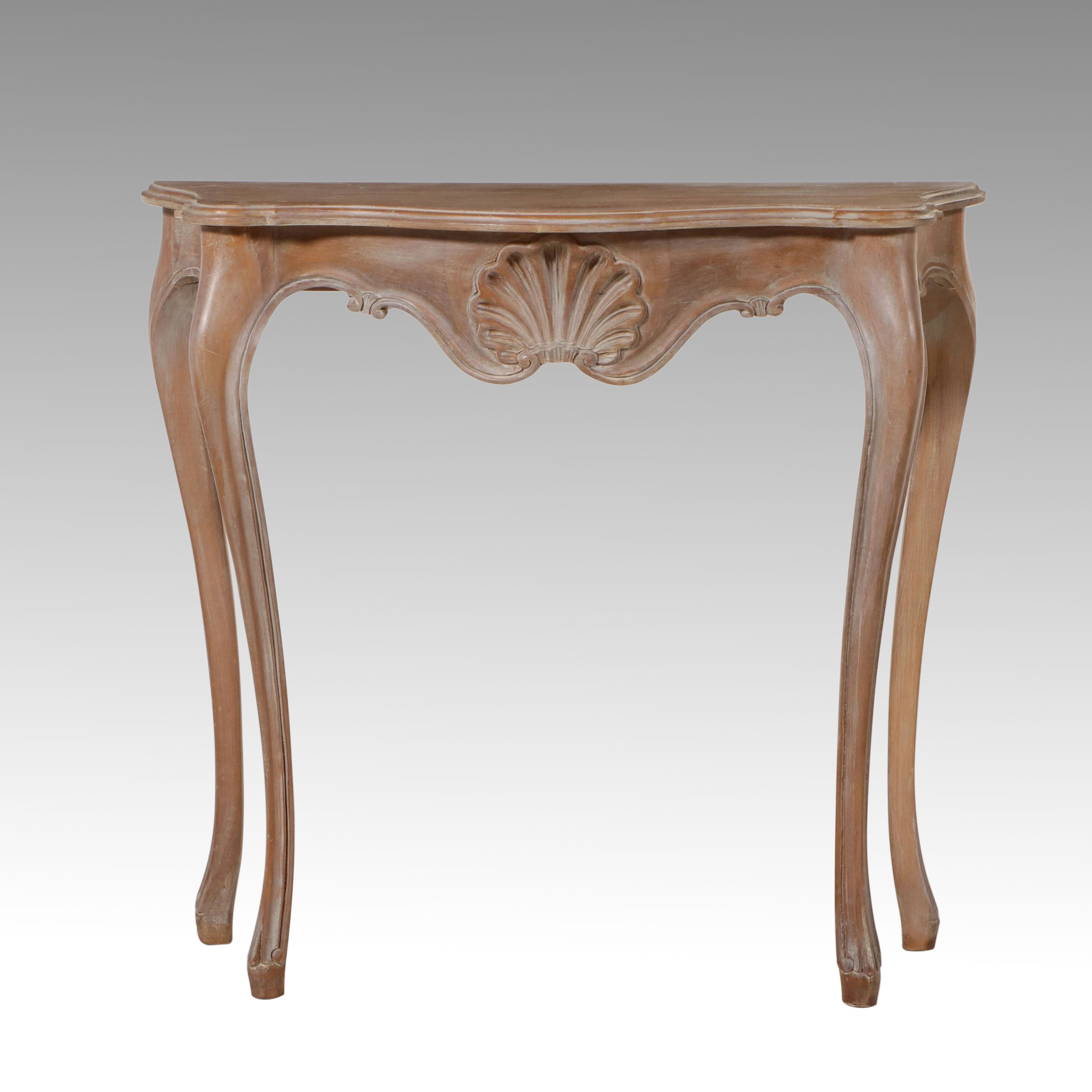 French Provincial Style Carved Wood Demilune Console Table