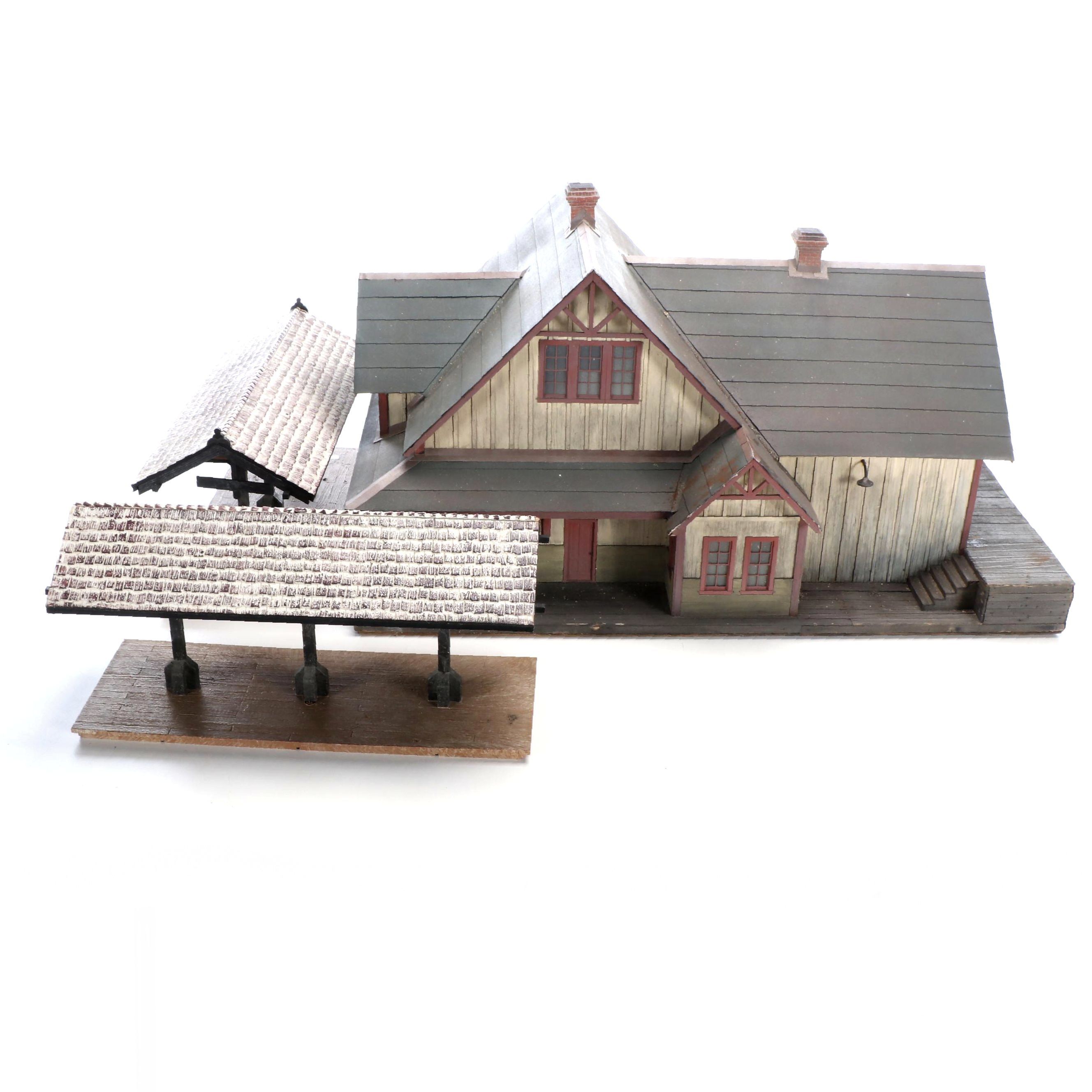 Handcrafted Wooden Train Station with Platforms