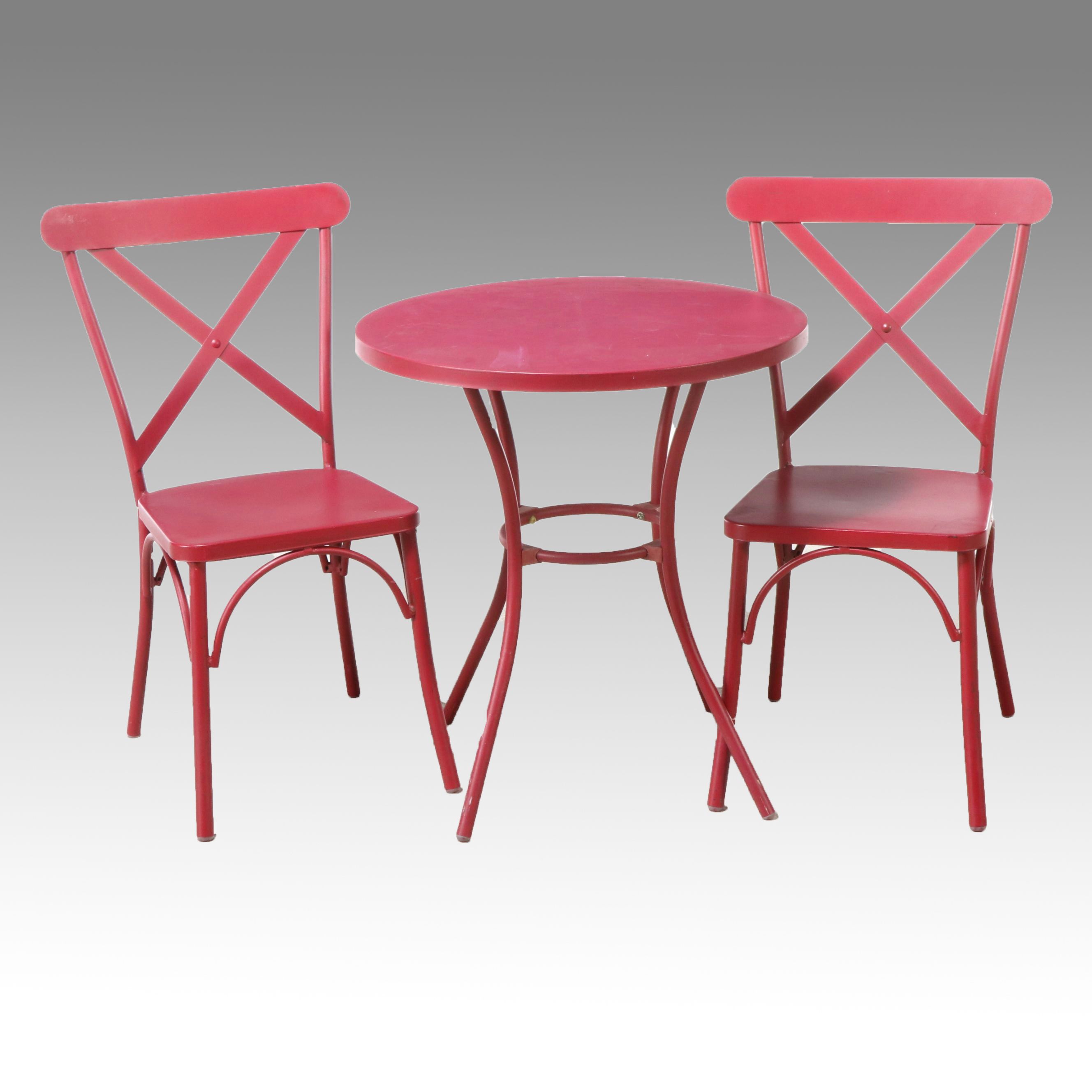 Red Powder Coated Metal Bistro Table and Chairs