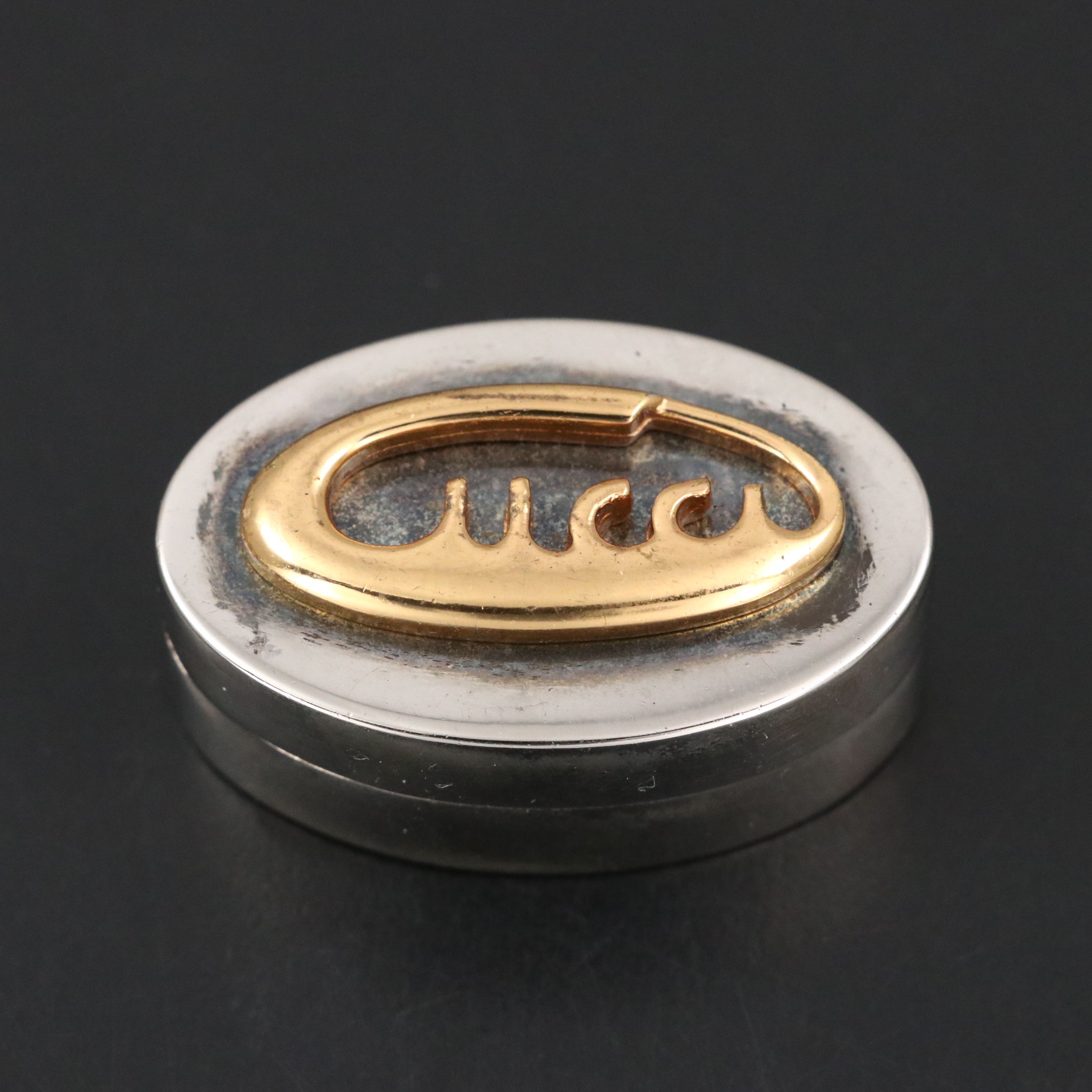 Gucci Italian Gilt Silver Plate Two Tone Pill Box, 1980s