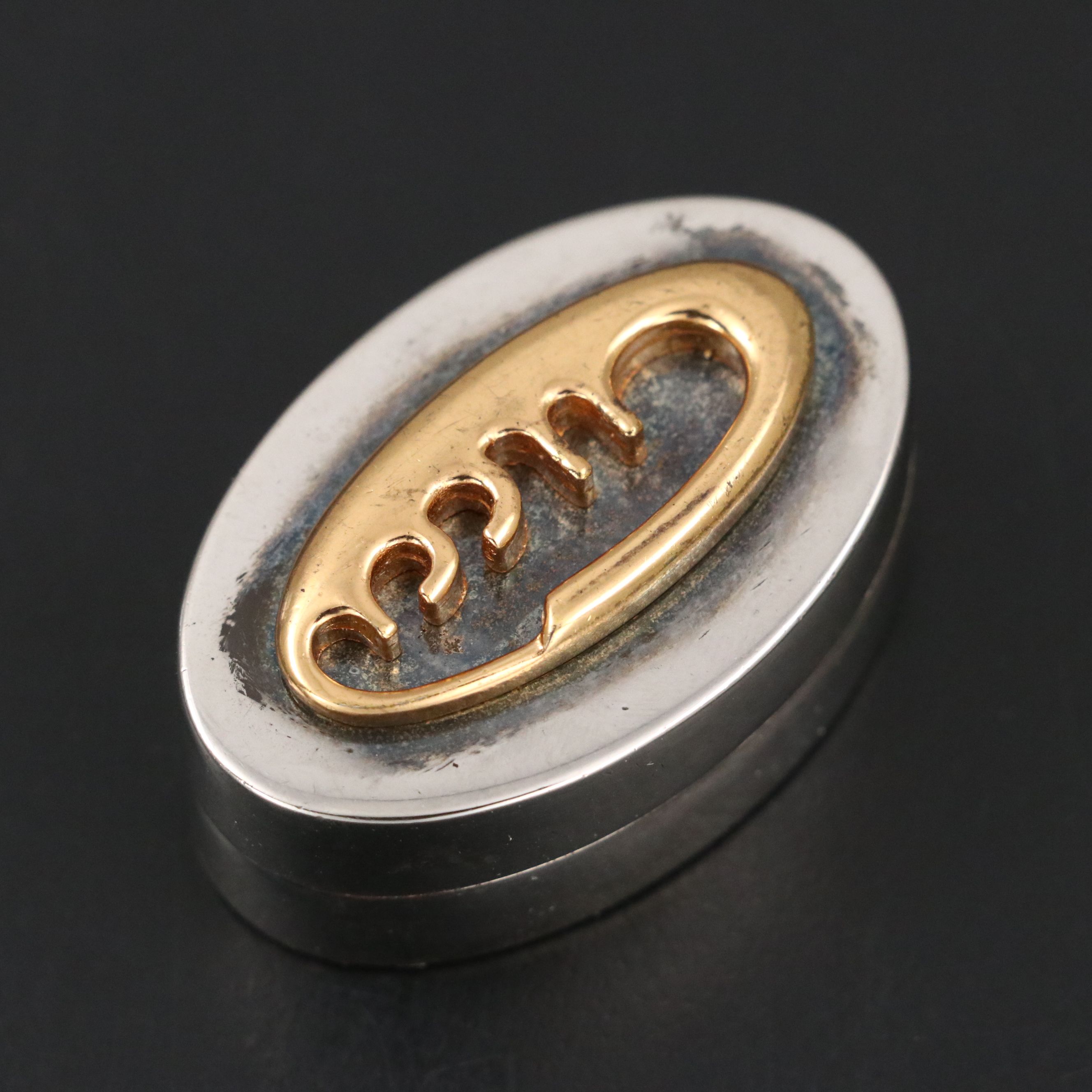 Gucci Italian Gilt Silver Plate Two Tone Pill Box, 1980s