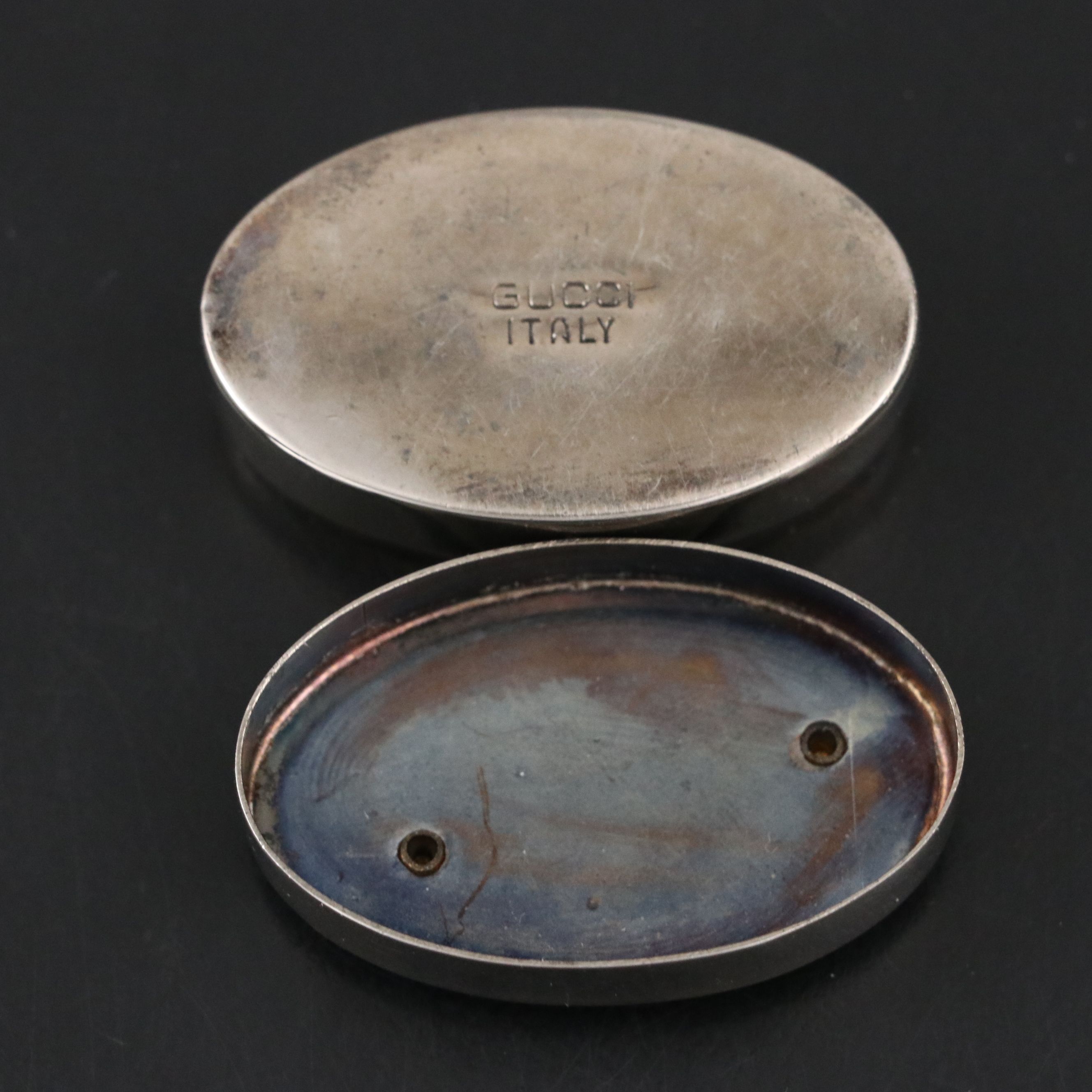 Gucci Italian Gilt Silver Plate Two Tone Pill Box, 1980s