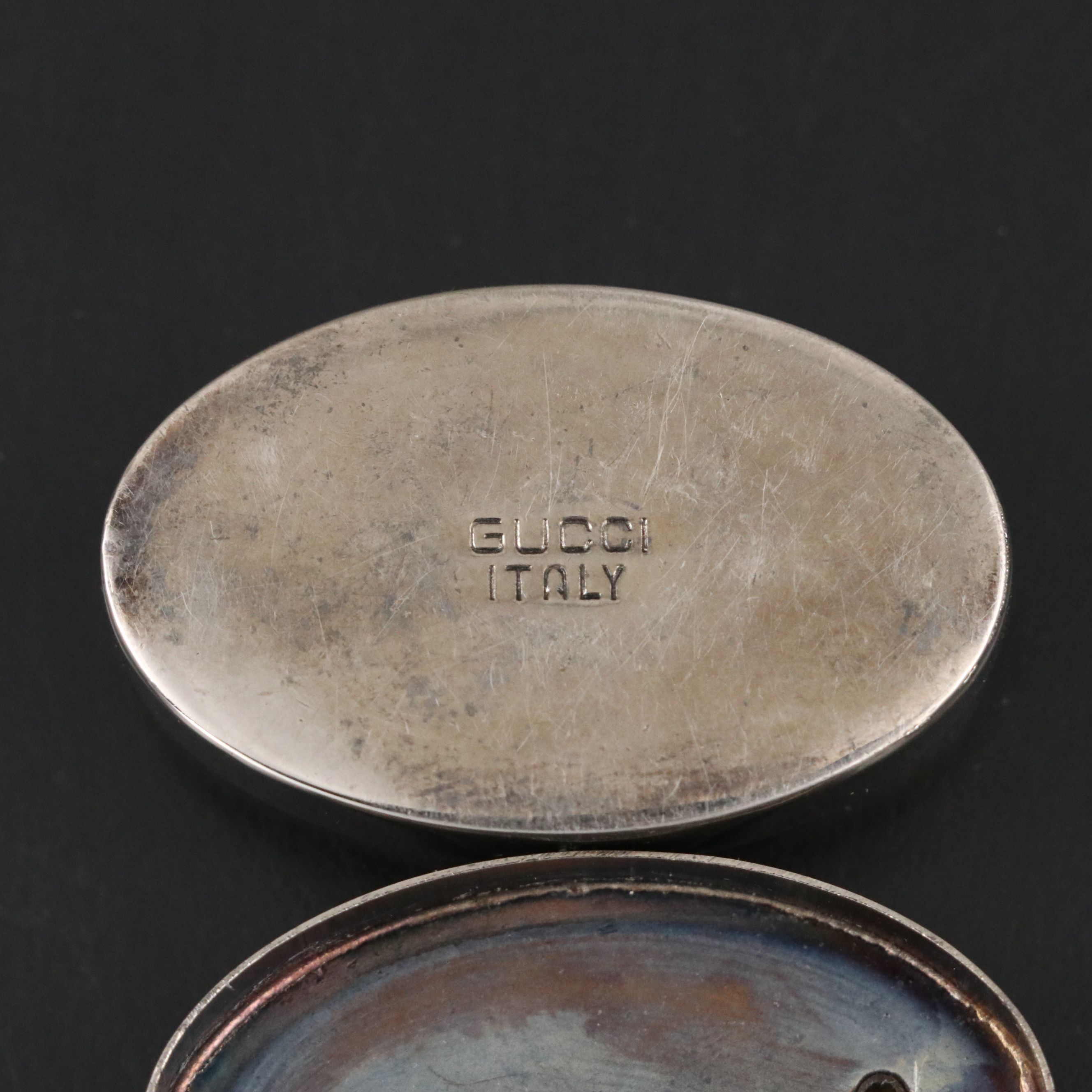 Gucci Italian Gilt Silver Plate Two Tone Pill Box, 1980s