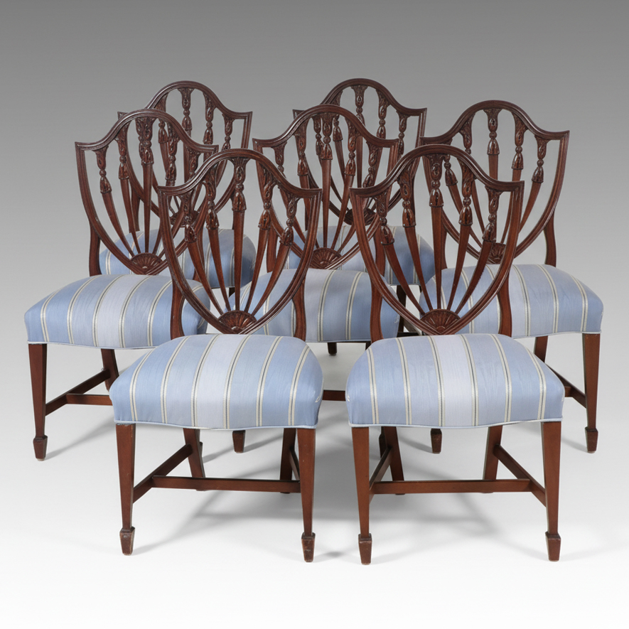 Set of Eight Hepplewhite Style Mahogany Shield Back Chairs, 20th Century