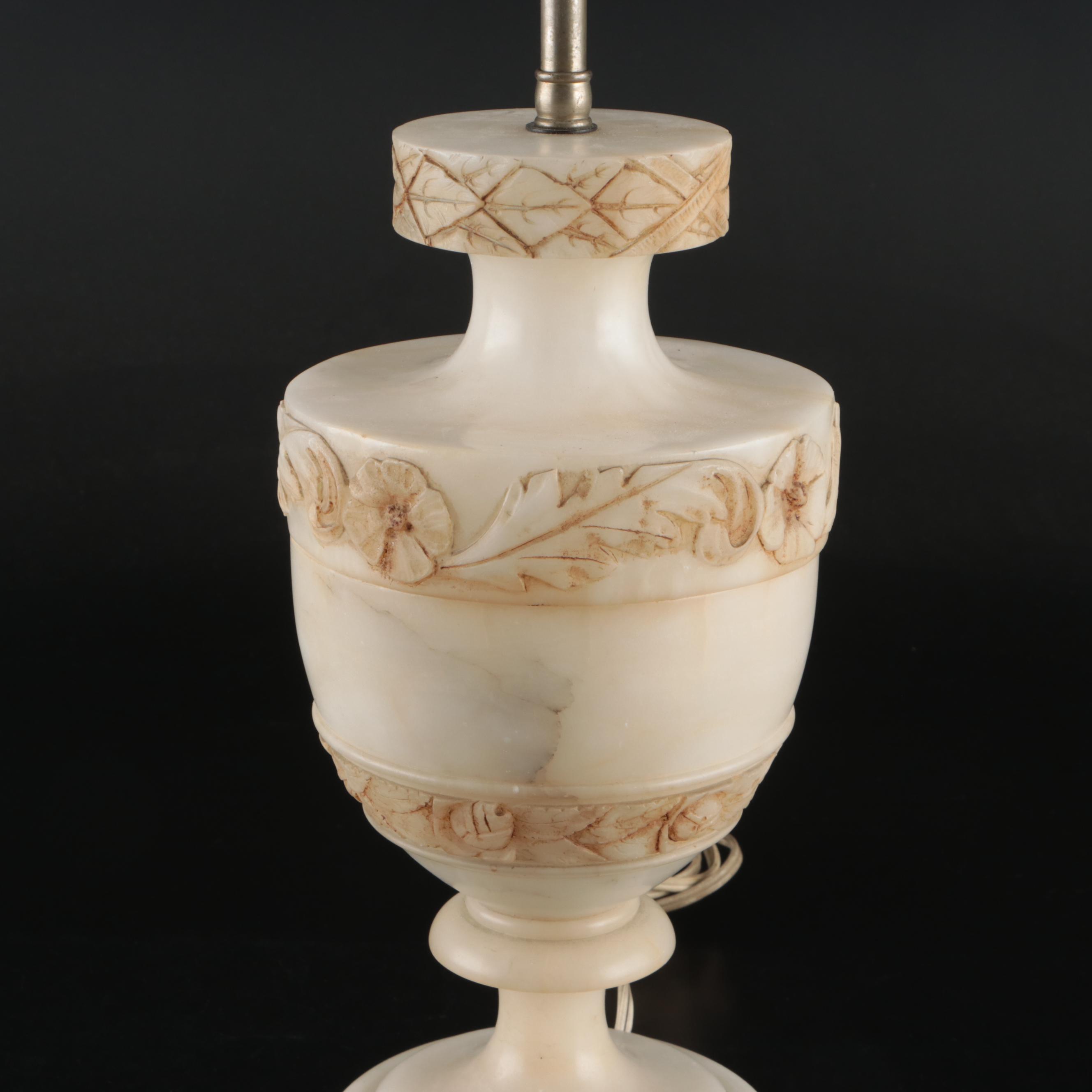 Neoclassical Style Carved Alabaster Table Lamp with Calcite Finial